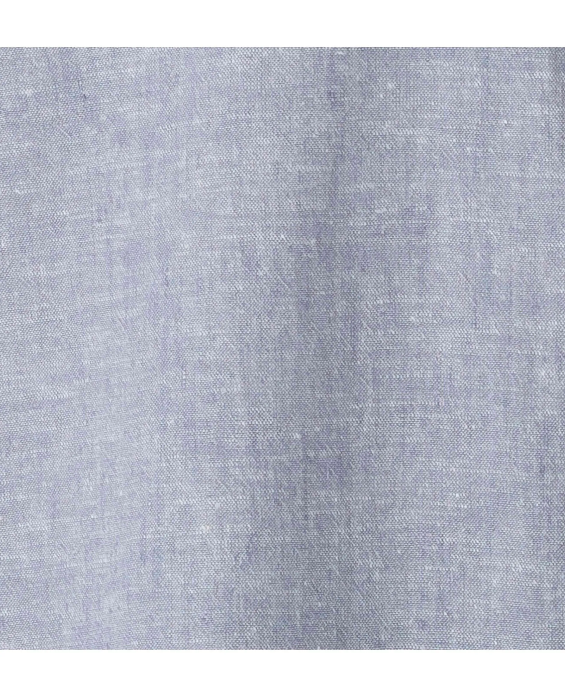 Denim Blue Linen Cotton Classic Fit Grandad Collar Casual Shirt