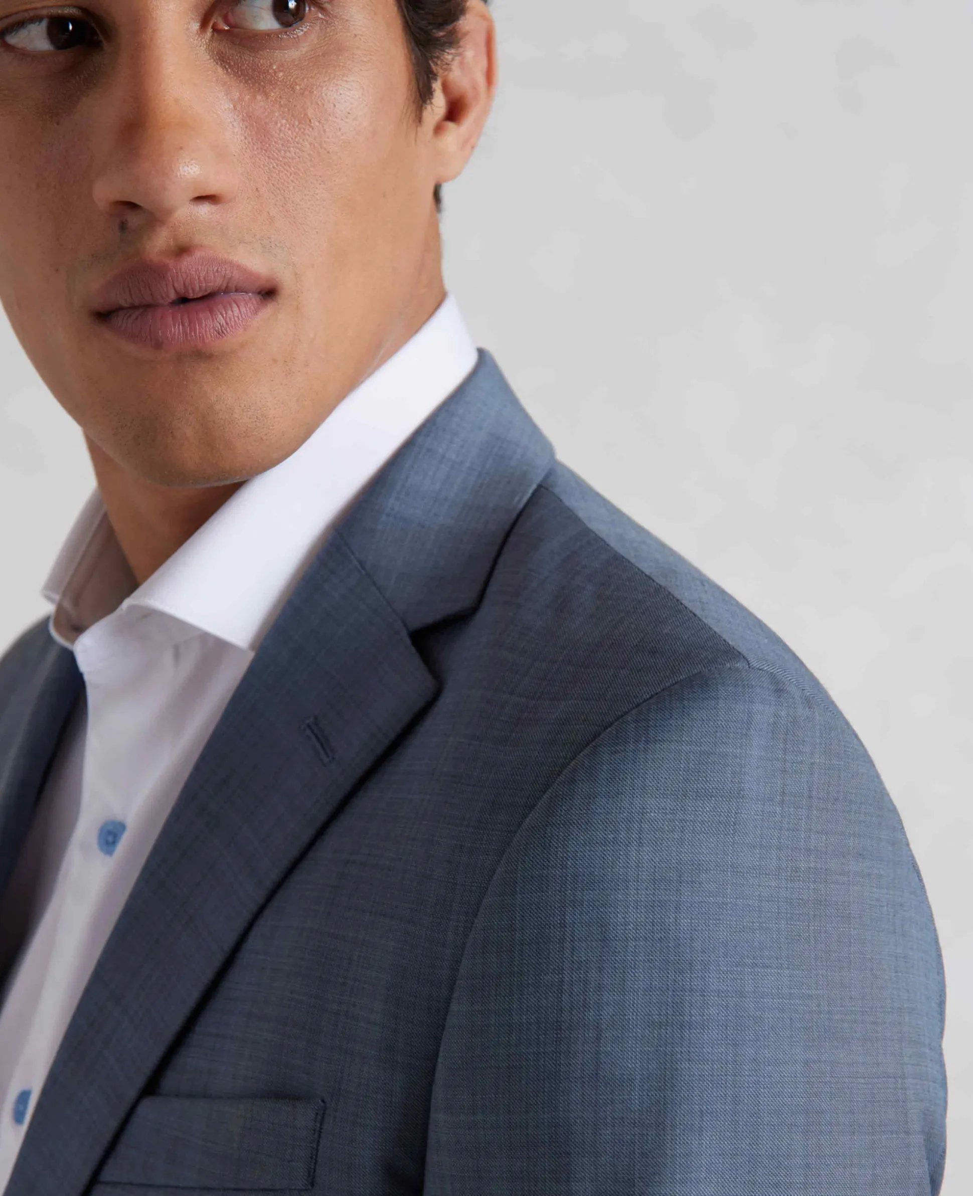 Denim Navy Wool Blend Tailored Suit Jacket