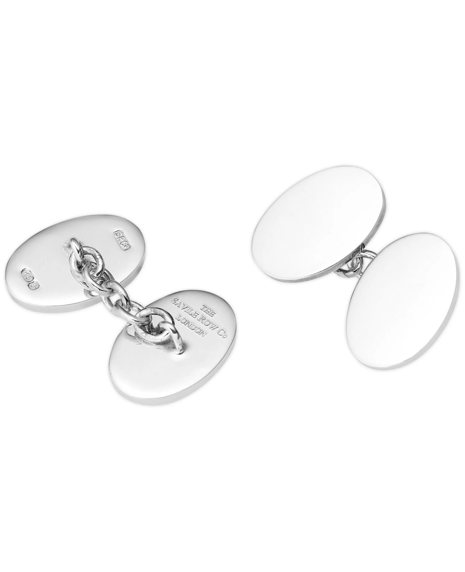 Engravable Sterling Silver Oval Chain Cufflinks