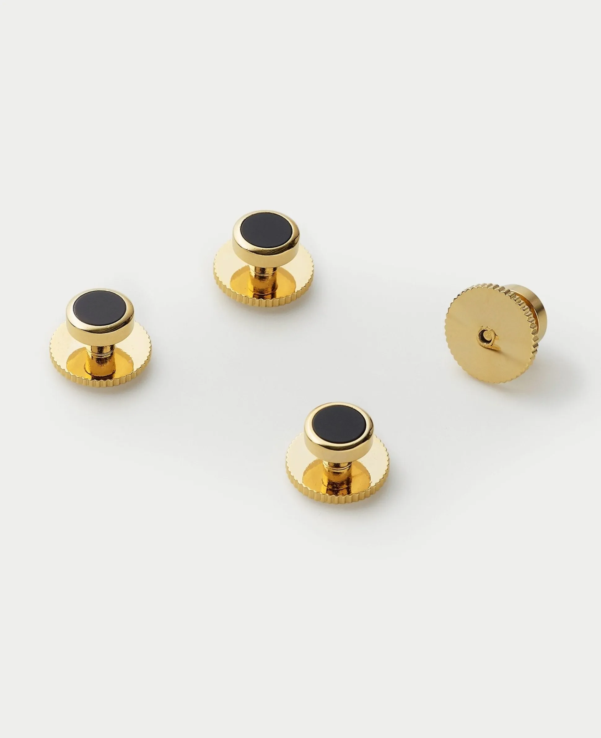 Four Pack Gold and Black Onyx Stone Dress Studs