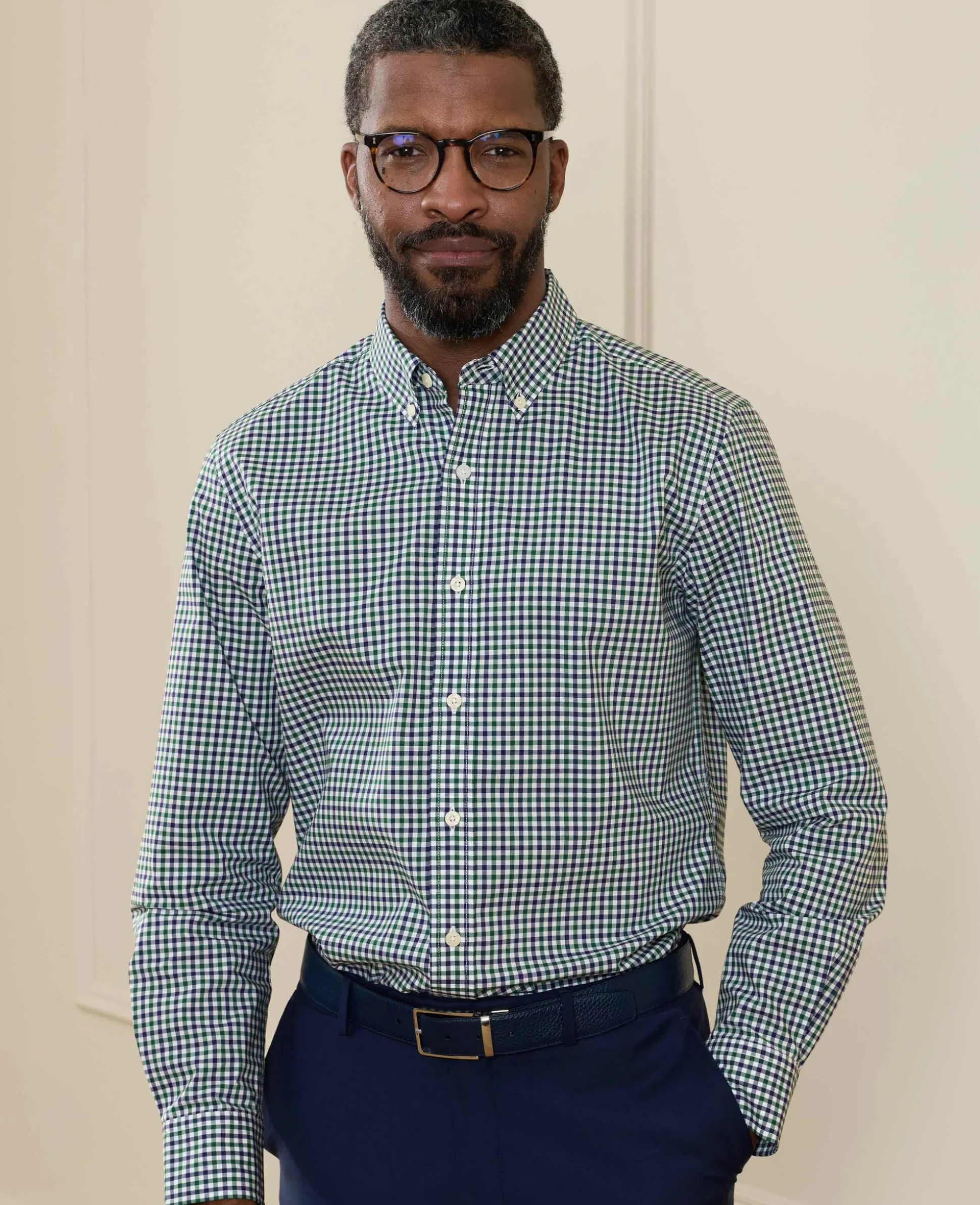 Green Blue Poplin Gingham Check Slim Fit Casual Shirt