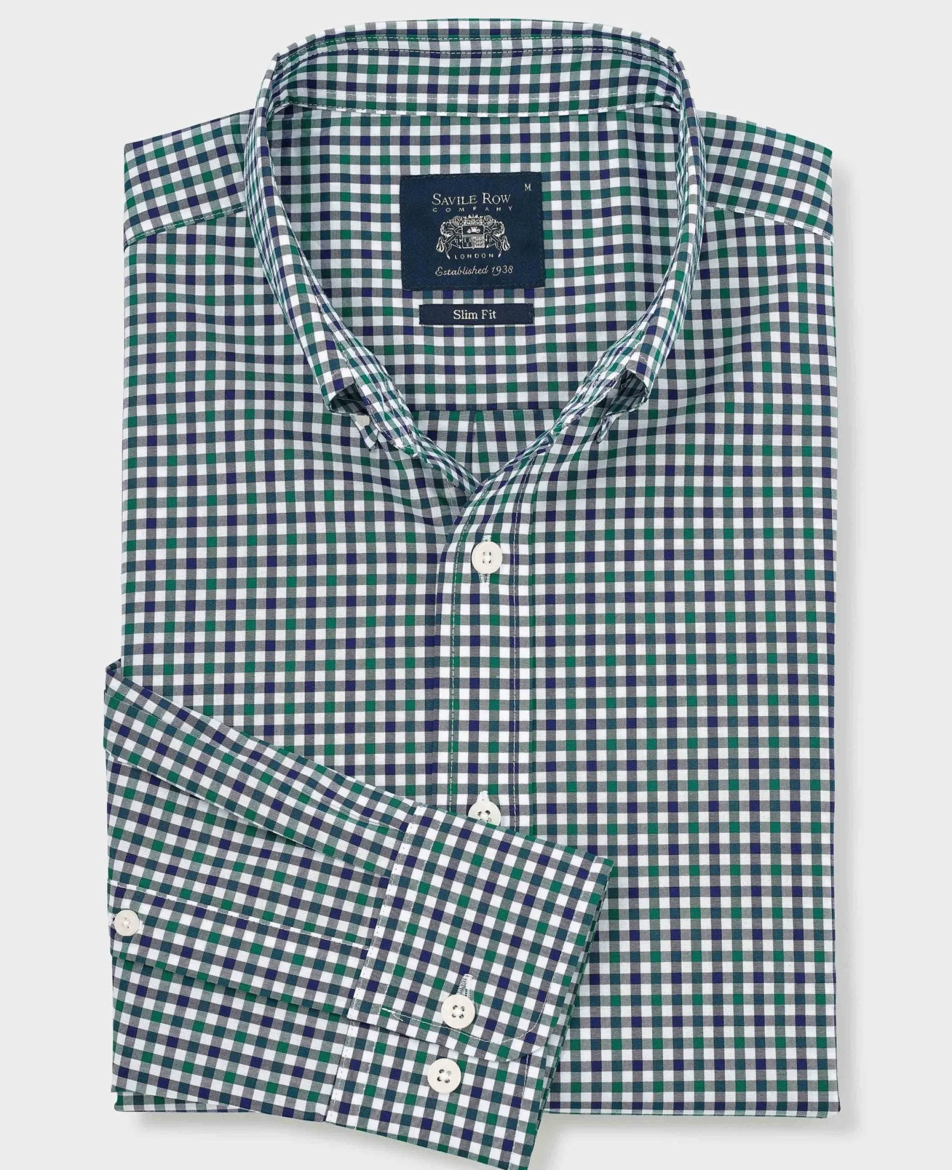 Green Blue Poplin Gingham Check Slim Fit Casual Shirt