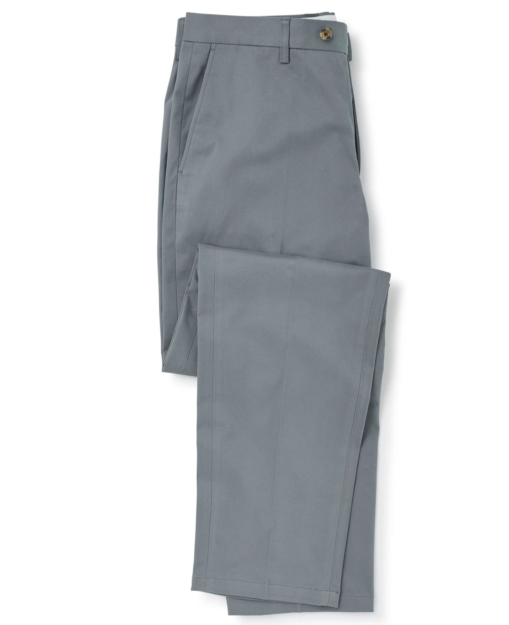 Grey Stretch Cotton Classic Fit Flat Front Chinos
