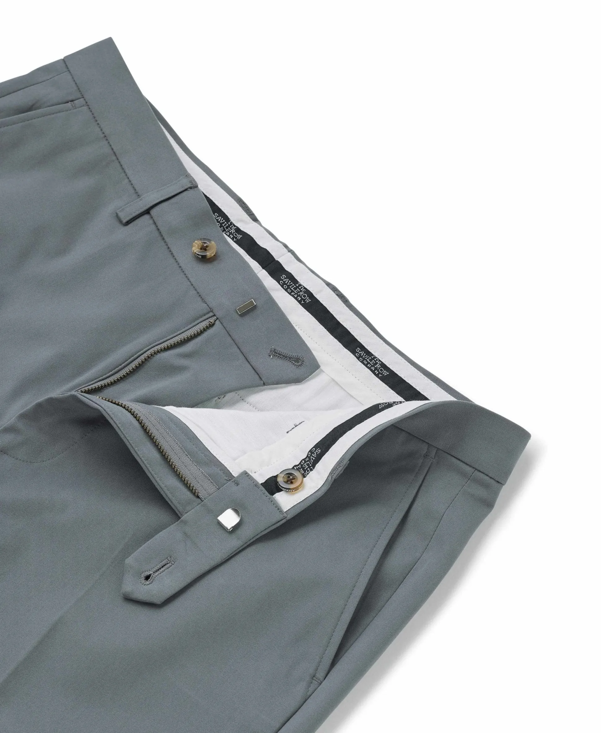 Grey Stretch Cotton Classic Fit Flat Front Chinos