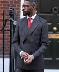 Grey Wool Blend Chalk Stripe Double Breasted Tailored Suit