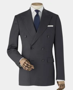 Grey Wool Blend Chalk Stripe Double Breasted Suit Jacket