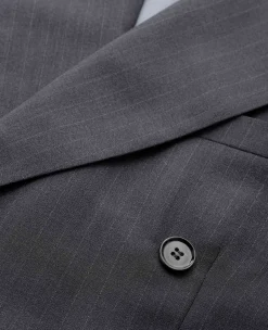Grey Wool Blend Chalk Stripe Double Breasted Suit Jacket