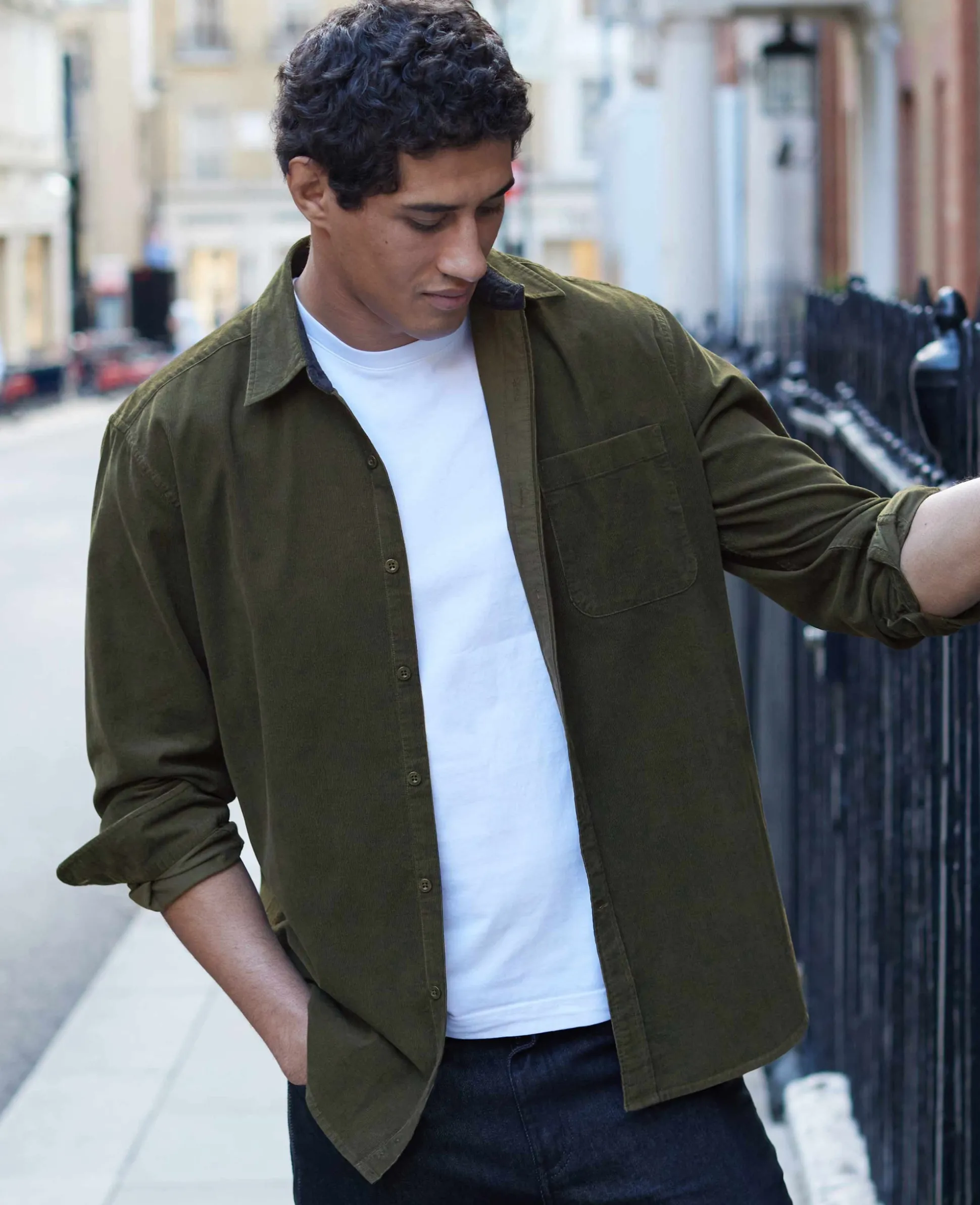 Khaki Cotton Babycord Classic Fit Casual Shirt