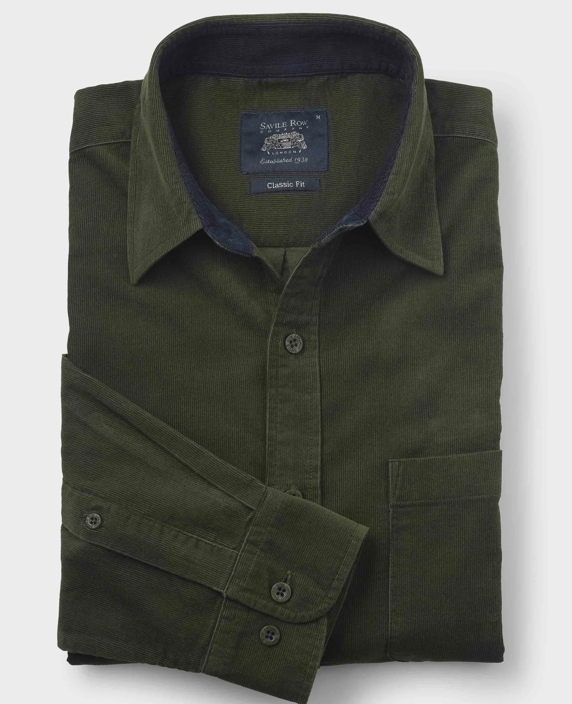 Khaki Cotton Babycord Classic Fit Casual Shirt