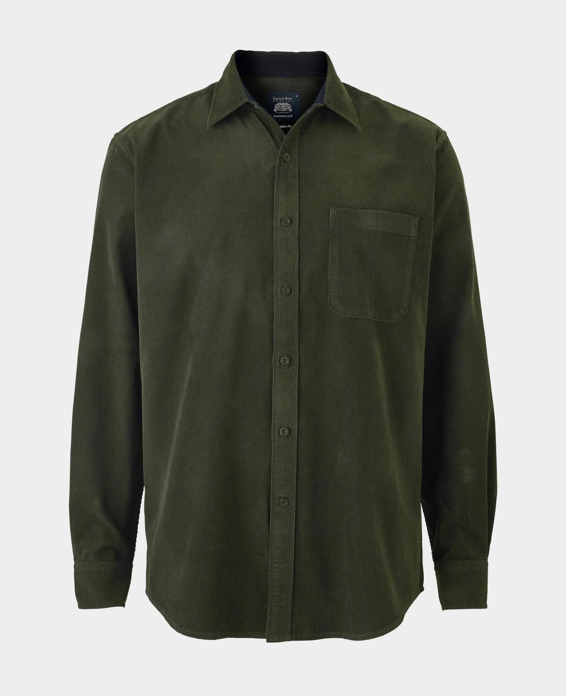 Khaki Cotton Babycord Classic Fit Casual Shirt