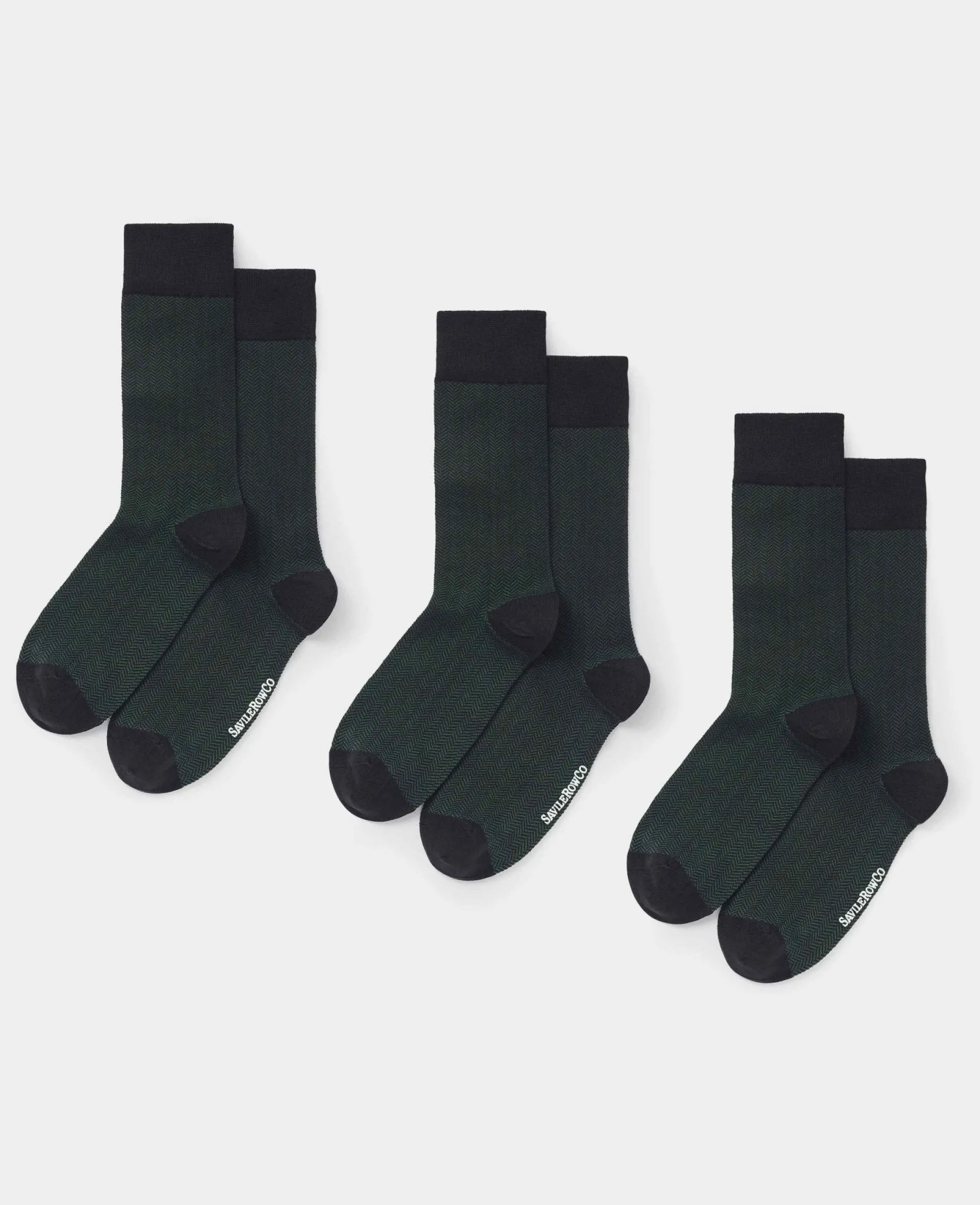 Khaki Cotton Rich Herringbone Three Pack Socks