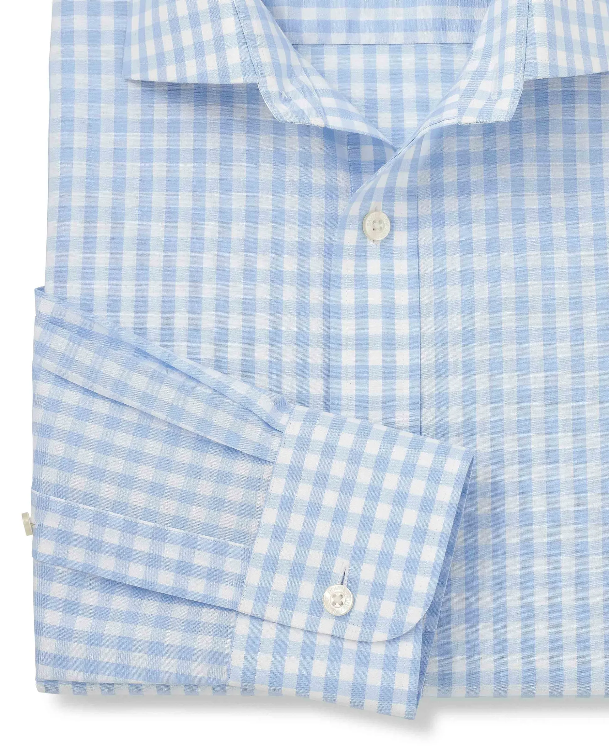 Light Blue Cotton Poplin Gingham Check Slim Fit Non-Iron Shirt - Single Cuff