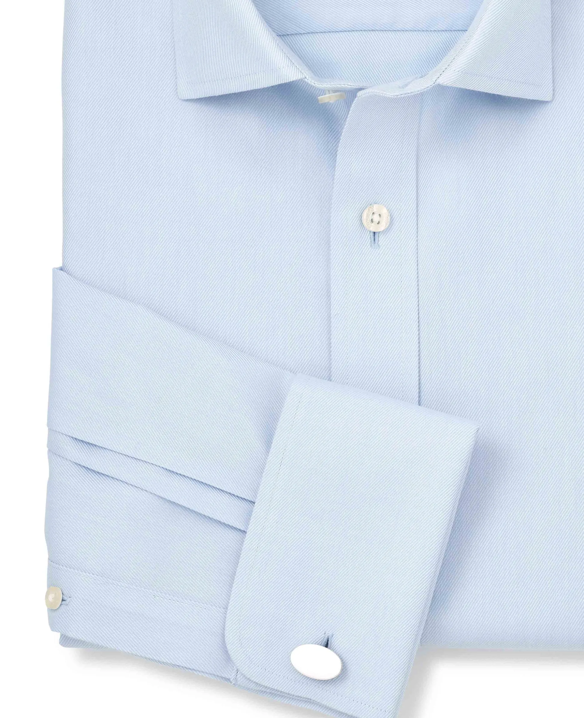 Light Blue Cotton Twill Slim Fit Non-Iron Shirt - Double Cuff