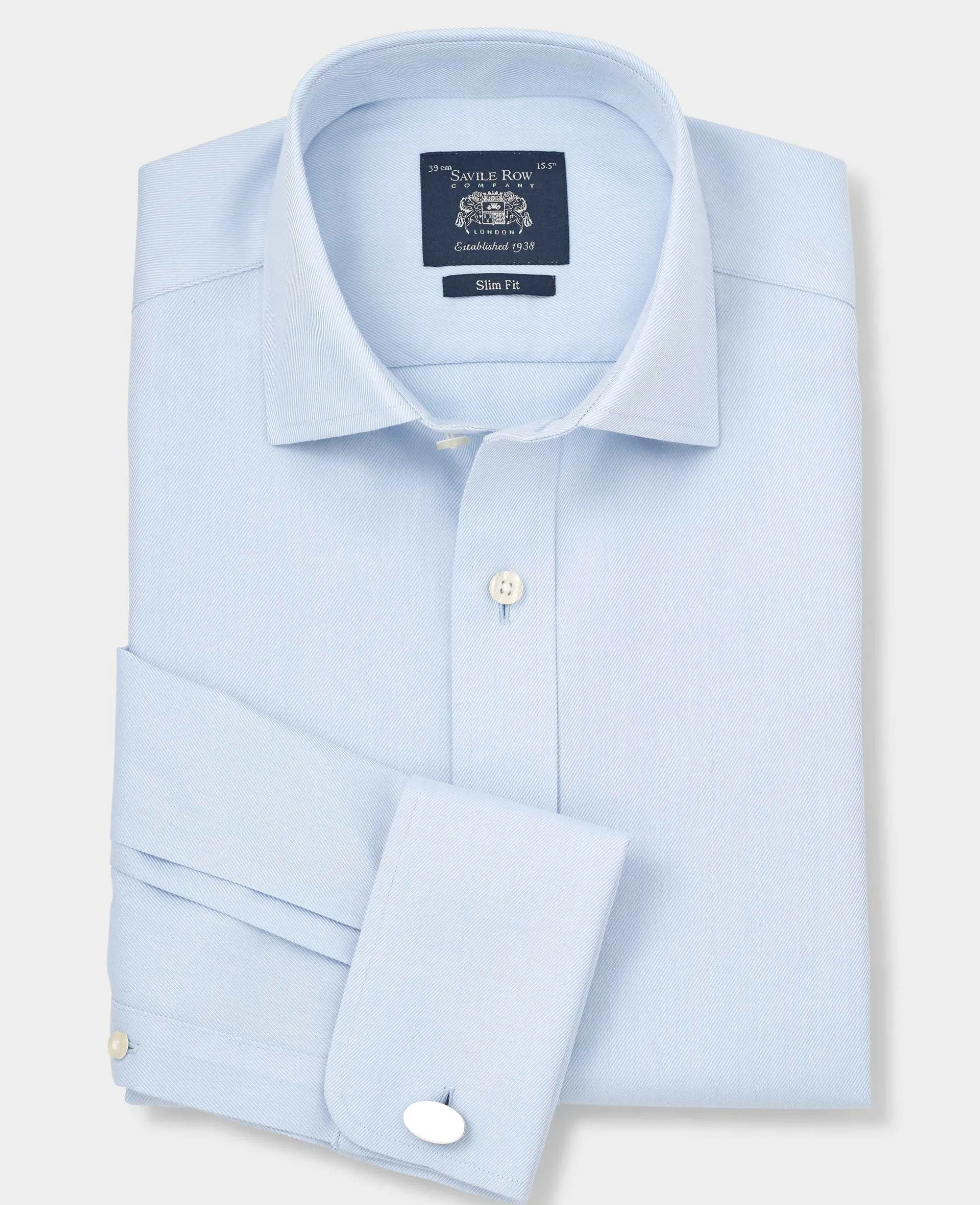 Light Blue Cotton Twill Slim Fit Non-Iron Shirt - Double Cuff