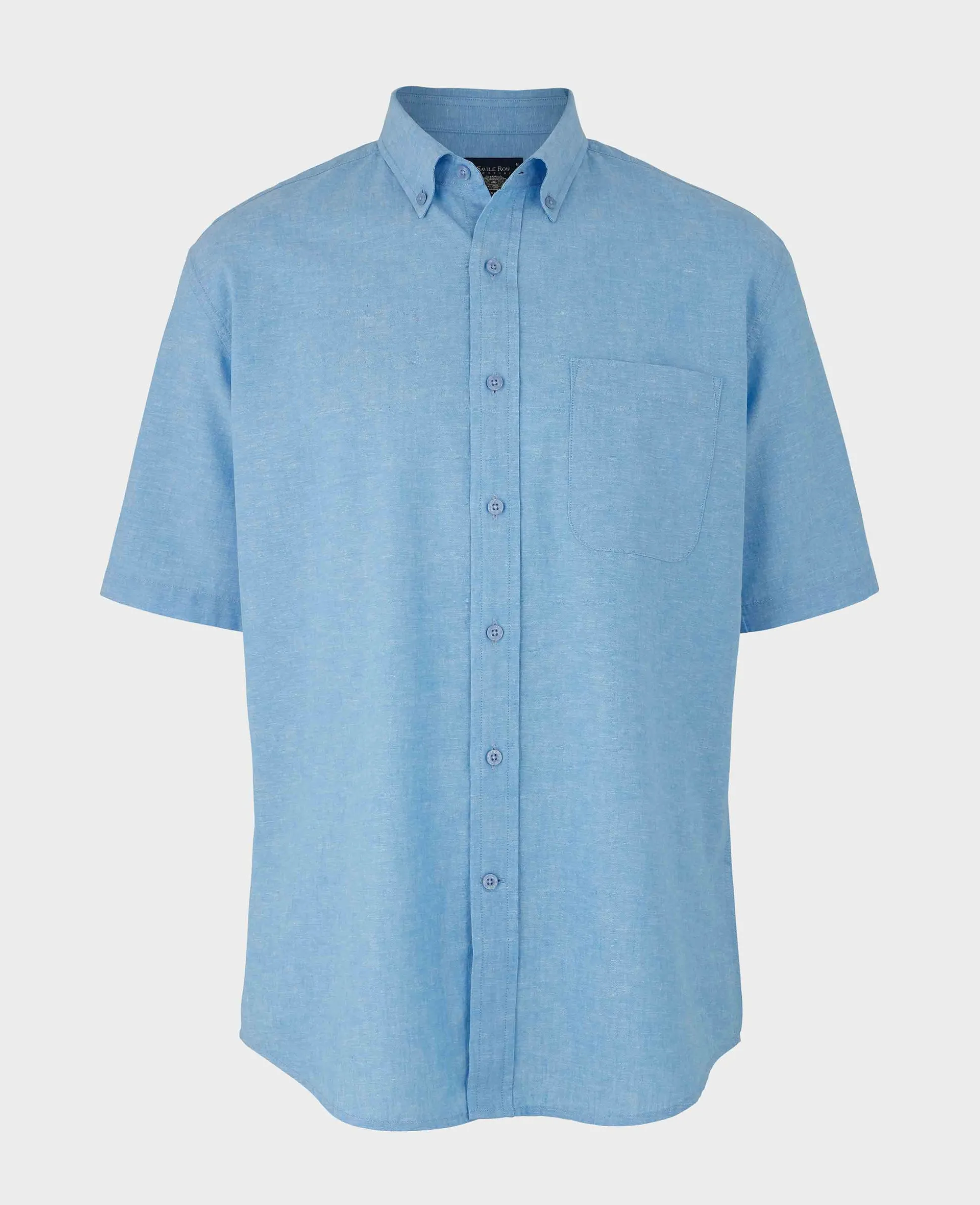 Light Blue Linen Cotton Classic Fit Button-Down Short Sleeve Casual Shirt