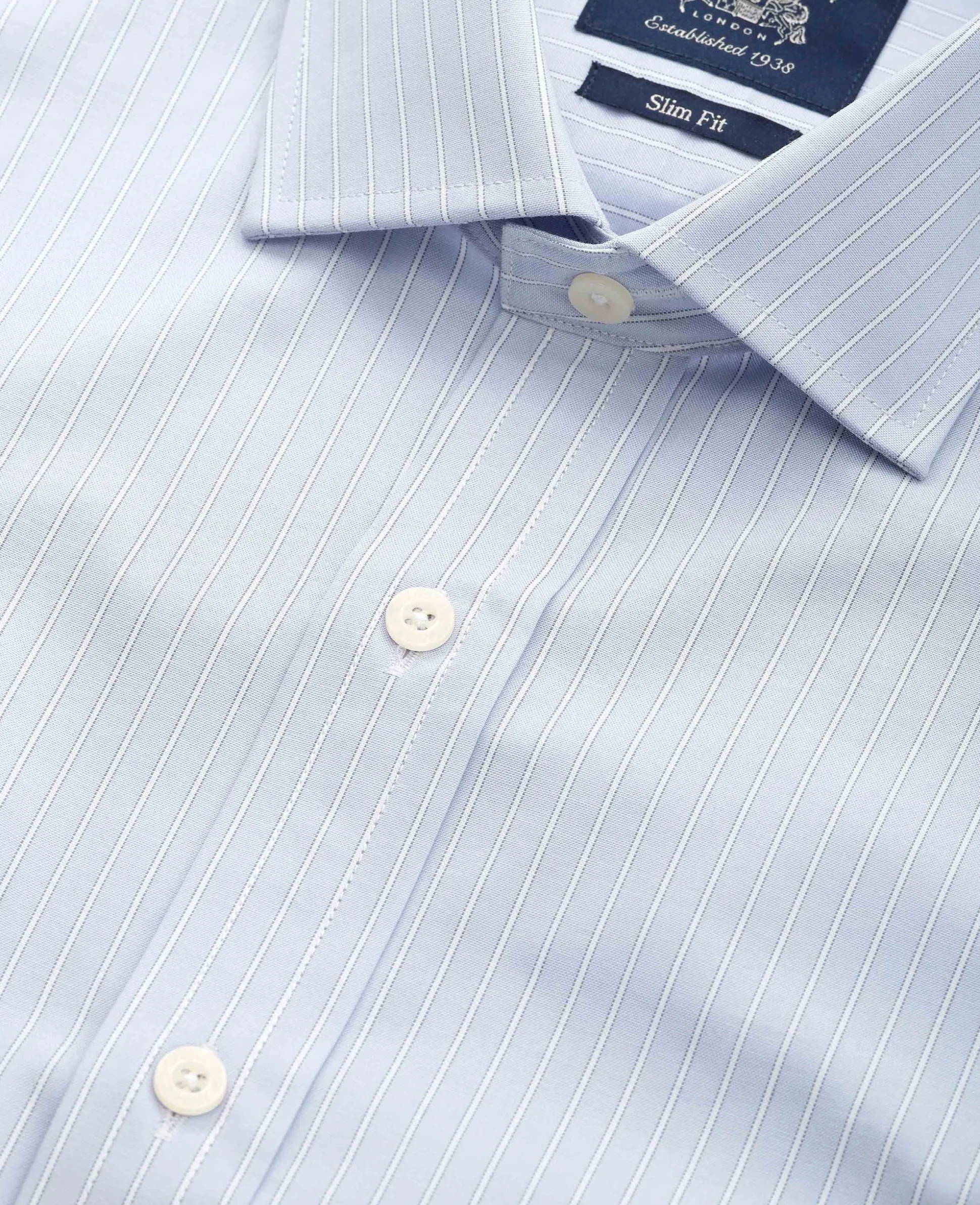 Light Blue Pinpoint Cotton Slim Fit Stripe Formal Shirt - Single Cuff