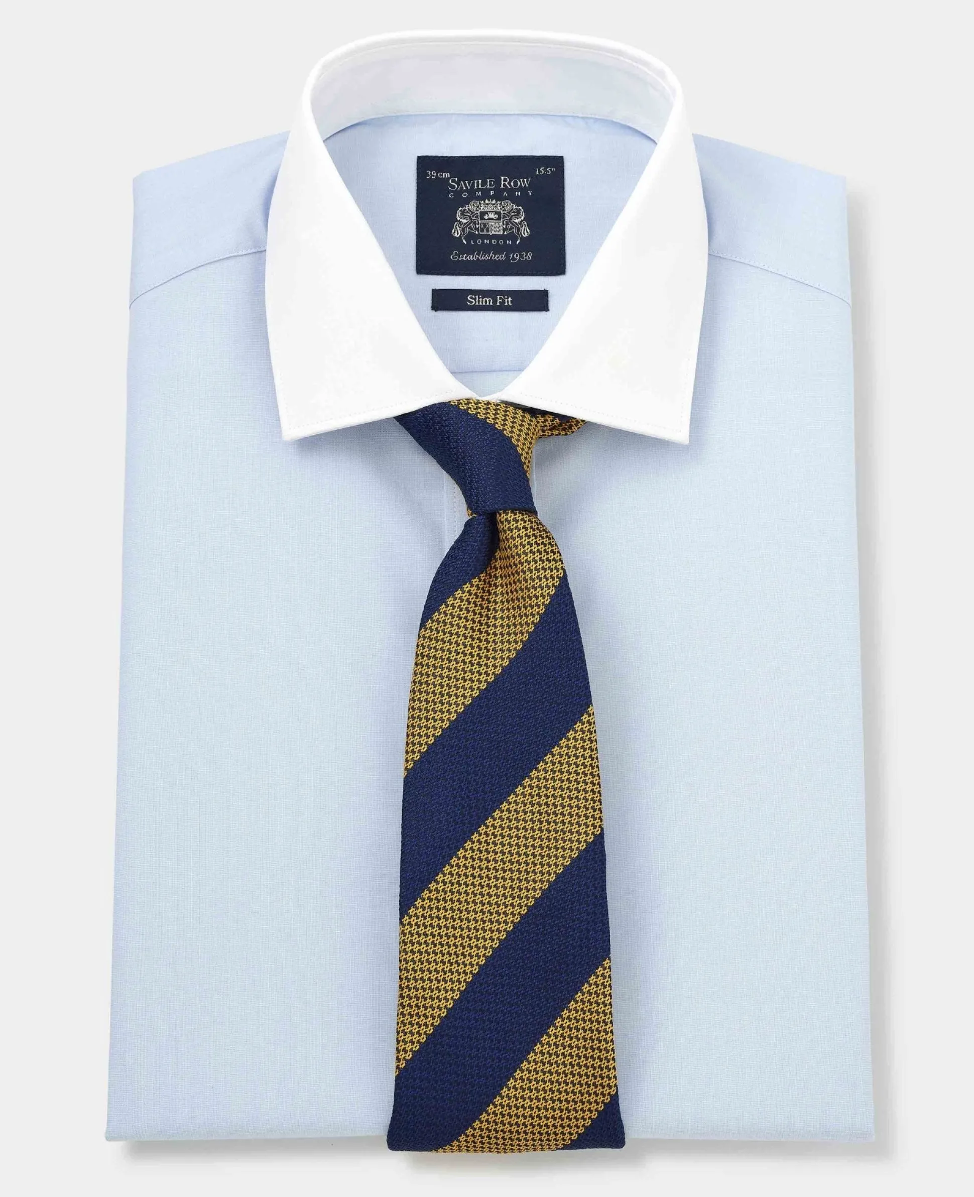 Light Blue Slim Fit Contrast Collar Shirt - Double Cuff