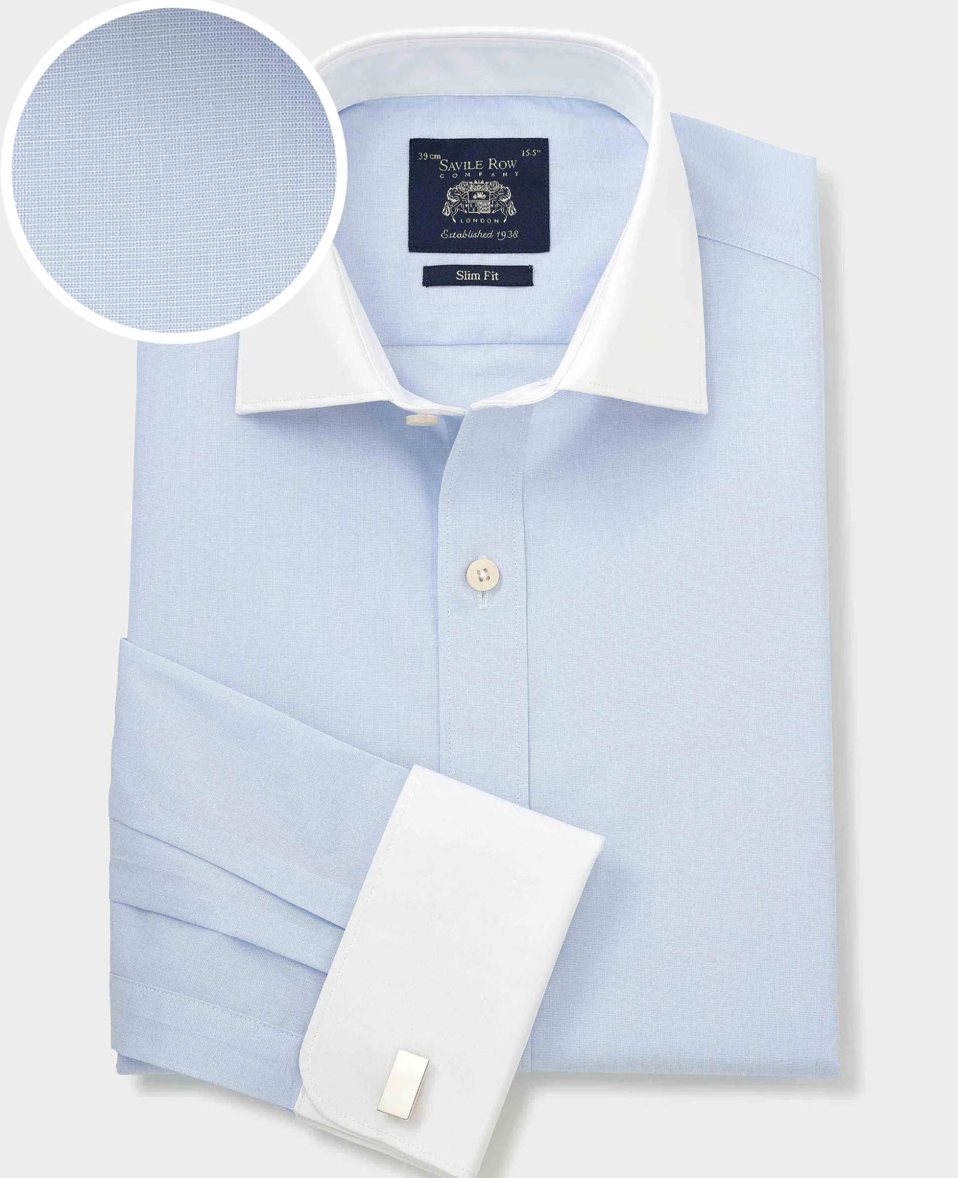 Light Blue Slim Fit Contrast Collar Shirt - Double Cuff