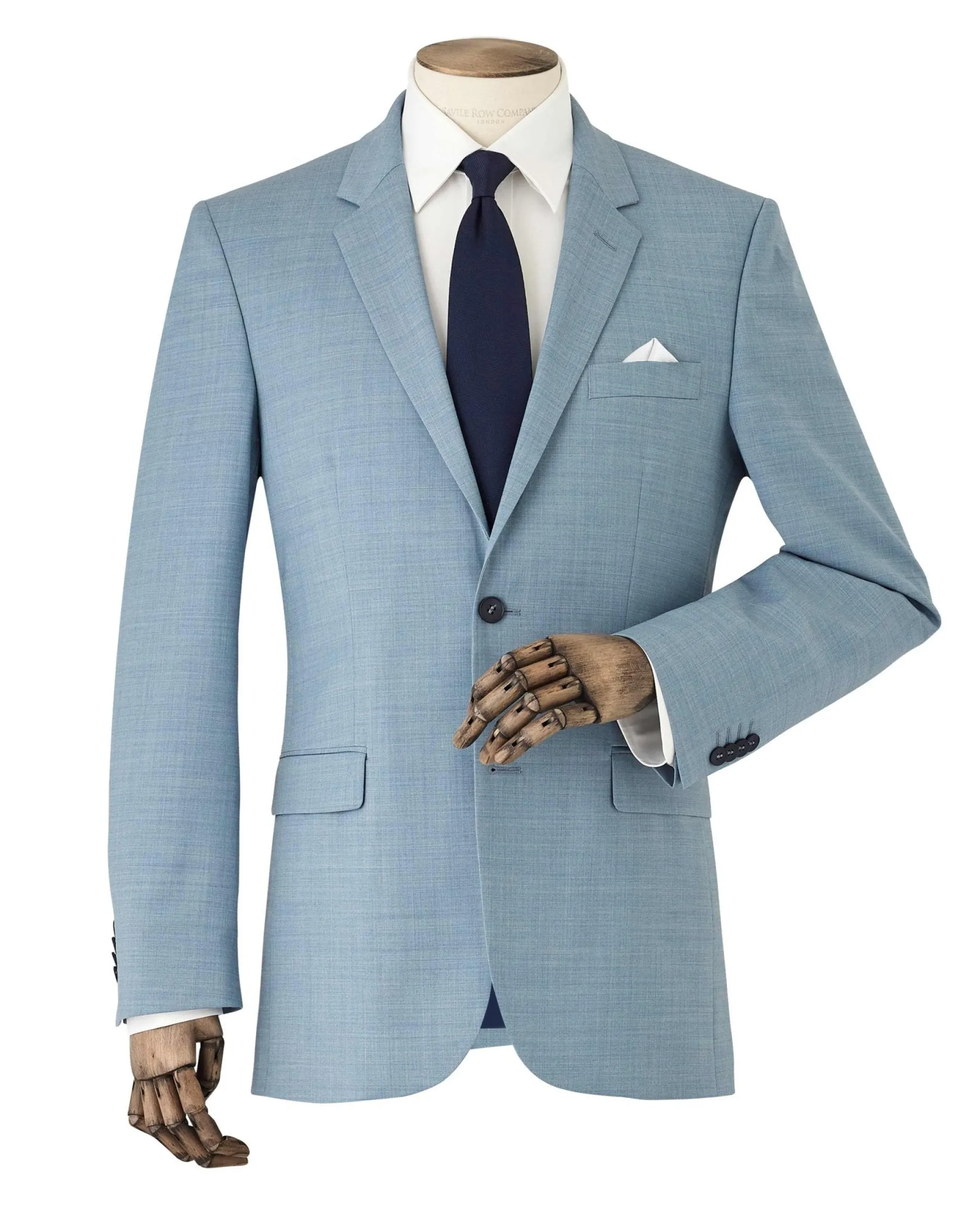 Light Blue Wool-Blend Tailored Suit Jacket