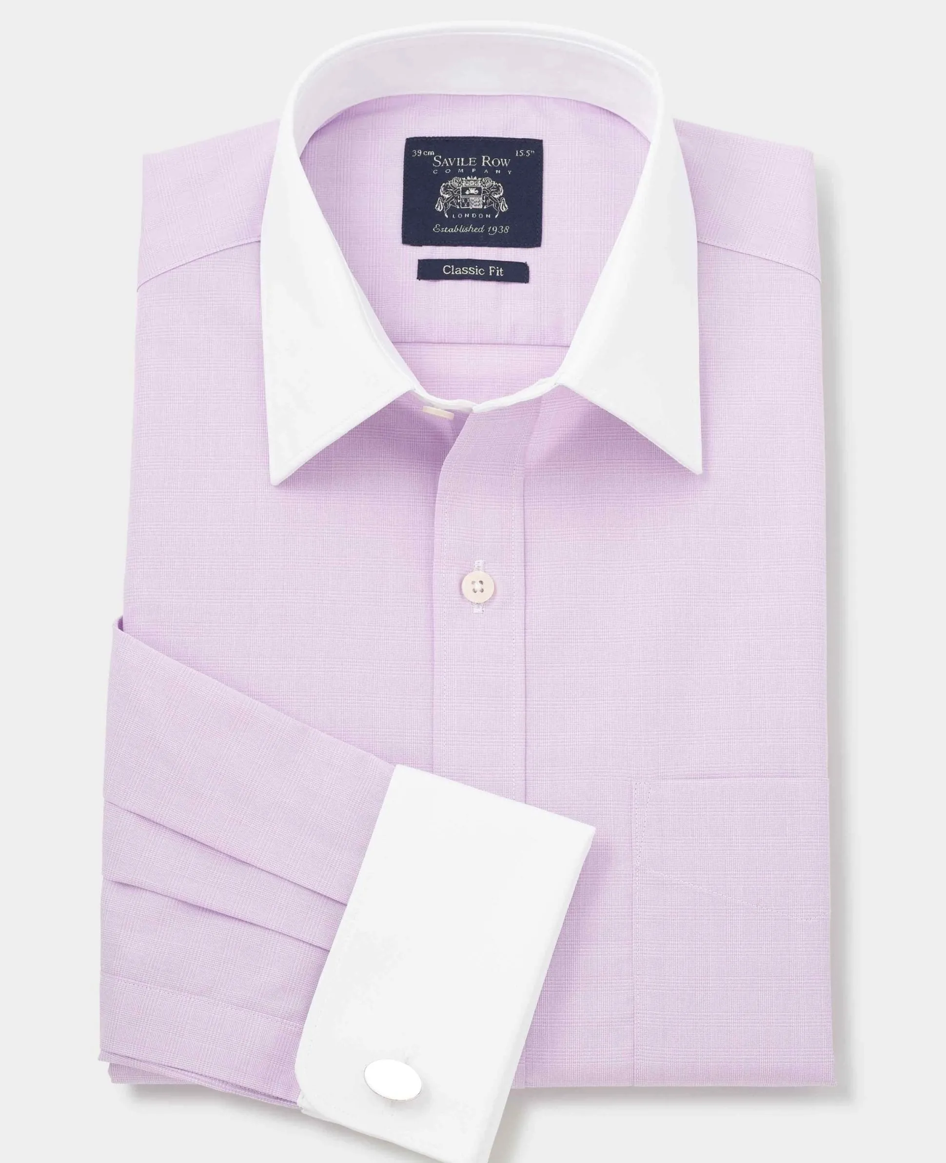 Lilac Cotton Fine Check Classic Fit Winchester Formal Shirt - Double Cuff