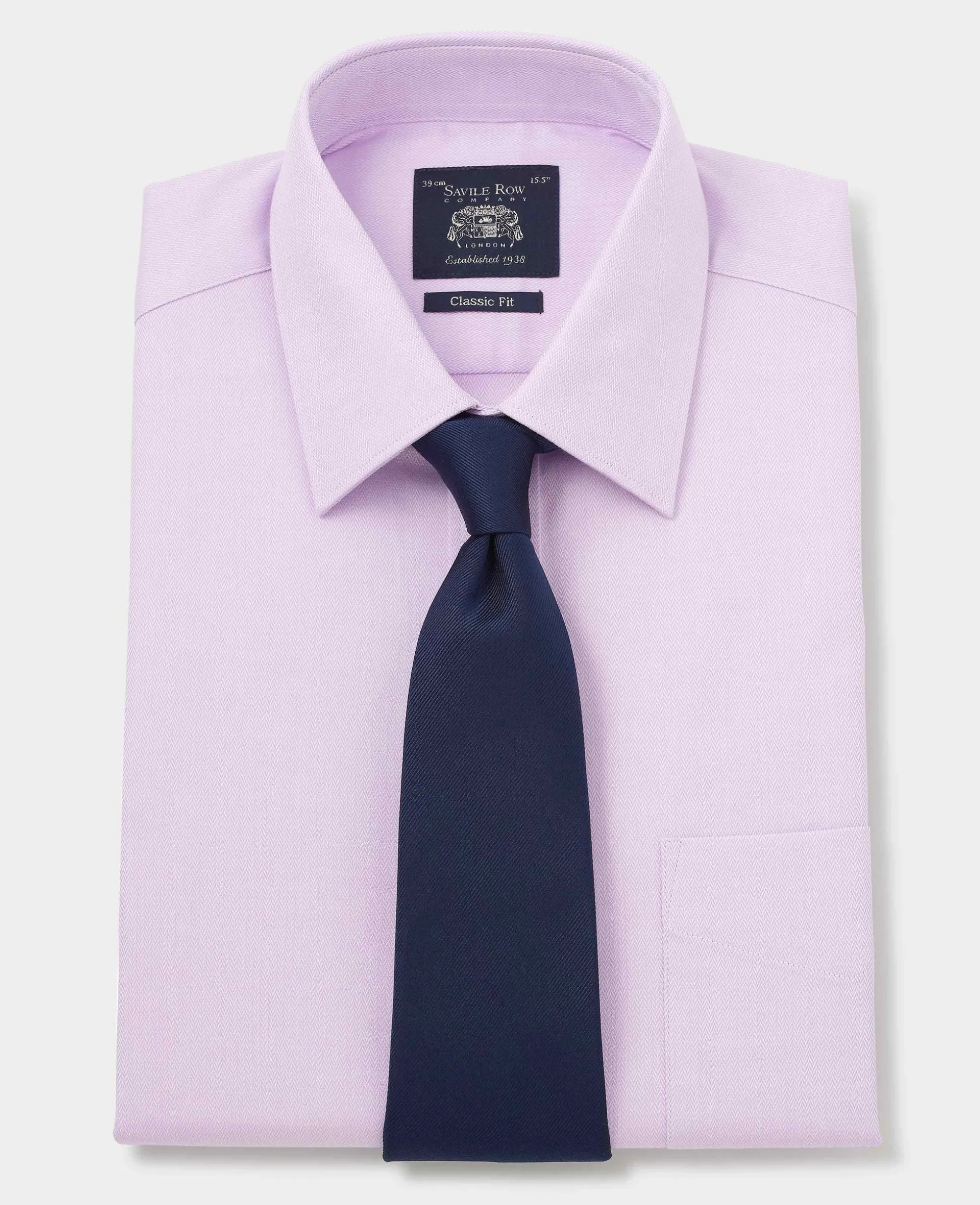 Lilac Cotton Herringbone Classic Fit Formal Shirt - Double Cuff