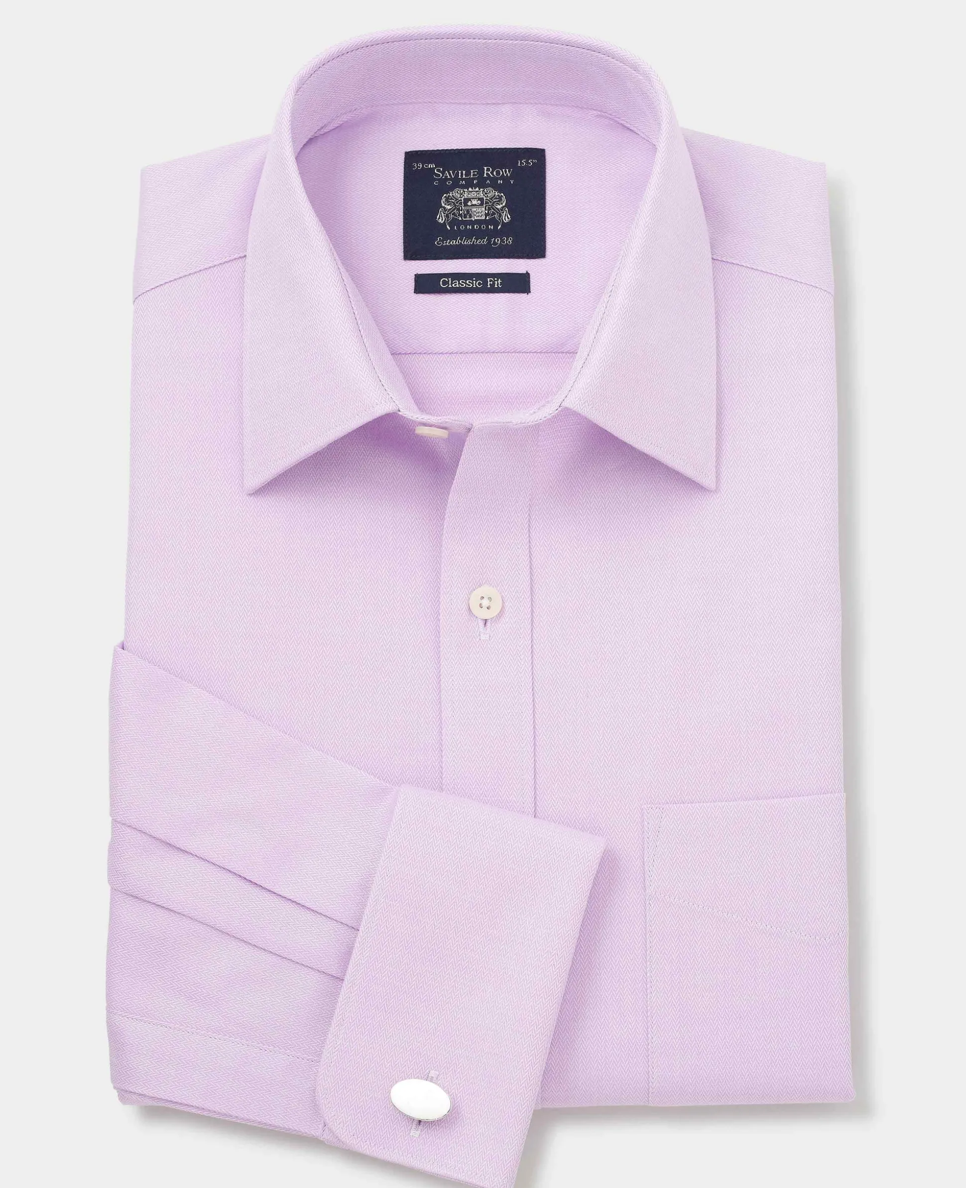 Lilac Cotton Herringbone Classic Fit Formal Shirt - Double Cuff