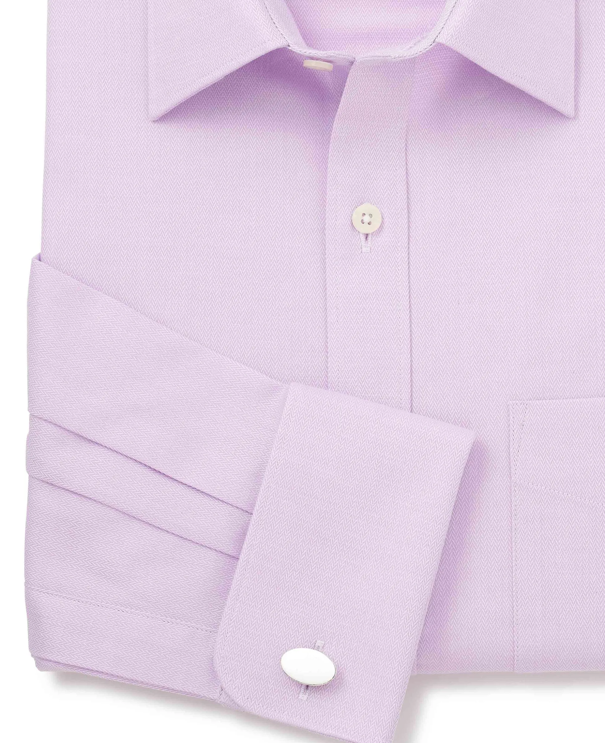 Lilac Cotton Herringbone Classic Fit Formal Shirt - Double Cuff
