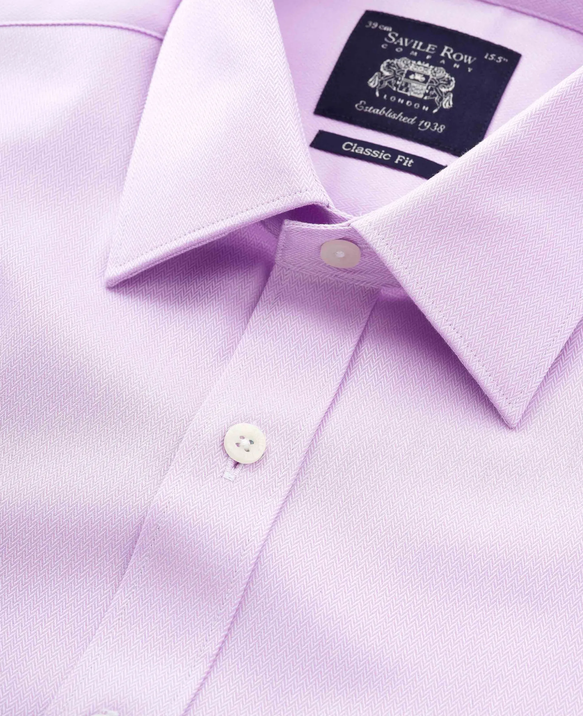 Lilac Cotton Herringbone Classic Fit Formal Shirt - Double Cuff