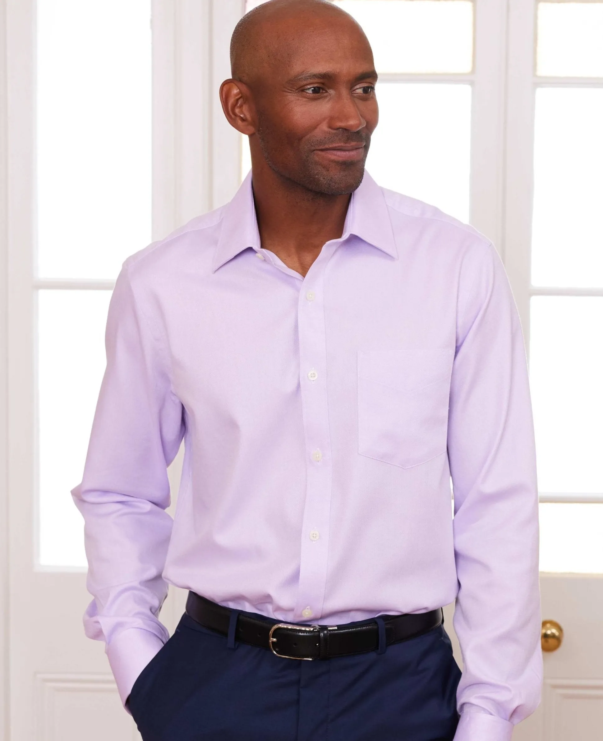Lilac Cotton Herringbone Classic Fit Formal Shirt - Double Cuff