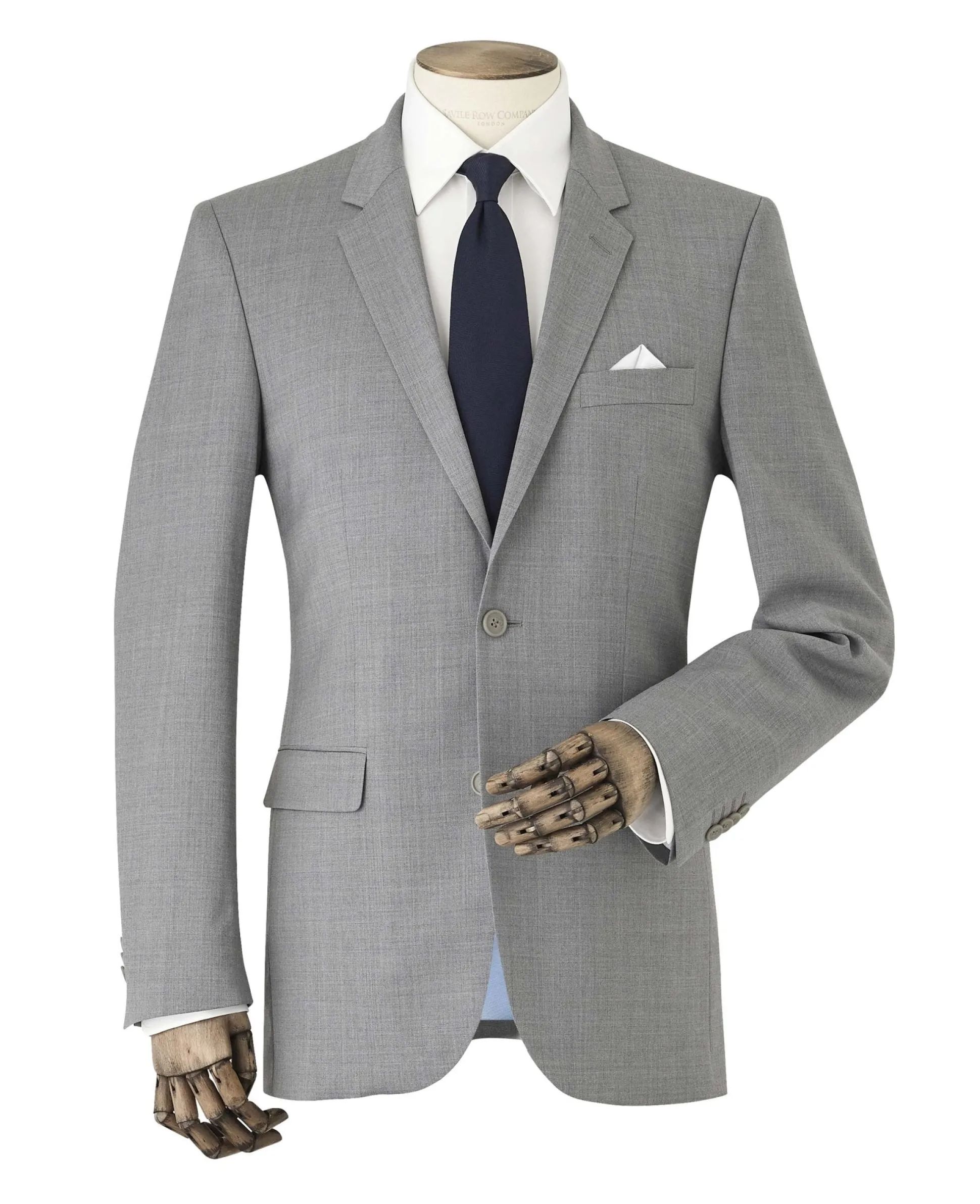 Mid-Grey Wool-Blend Tailored Suit Jacket