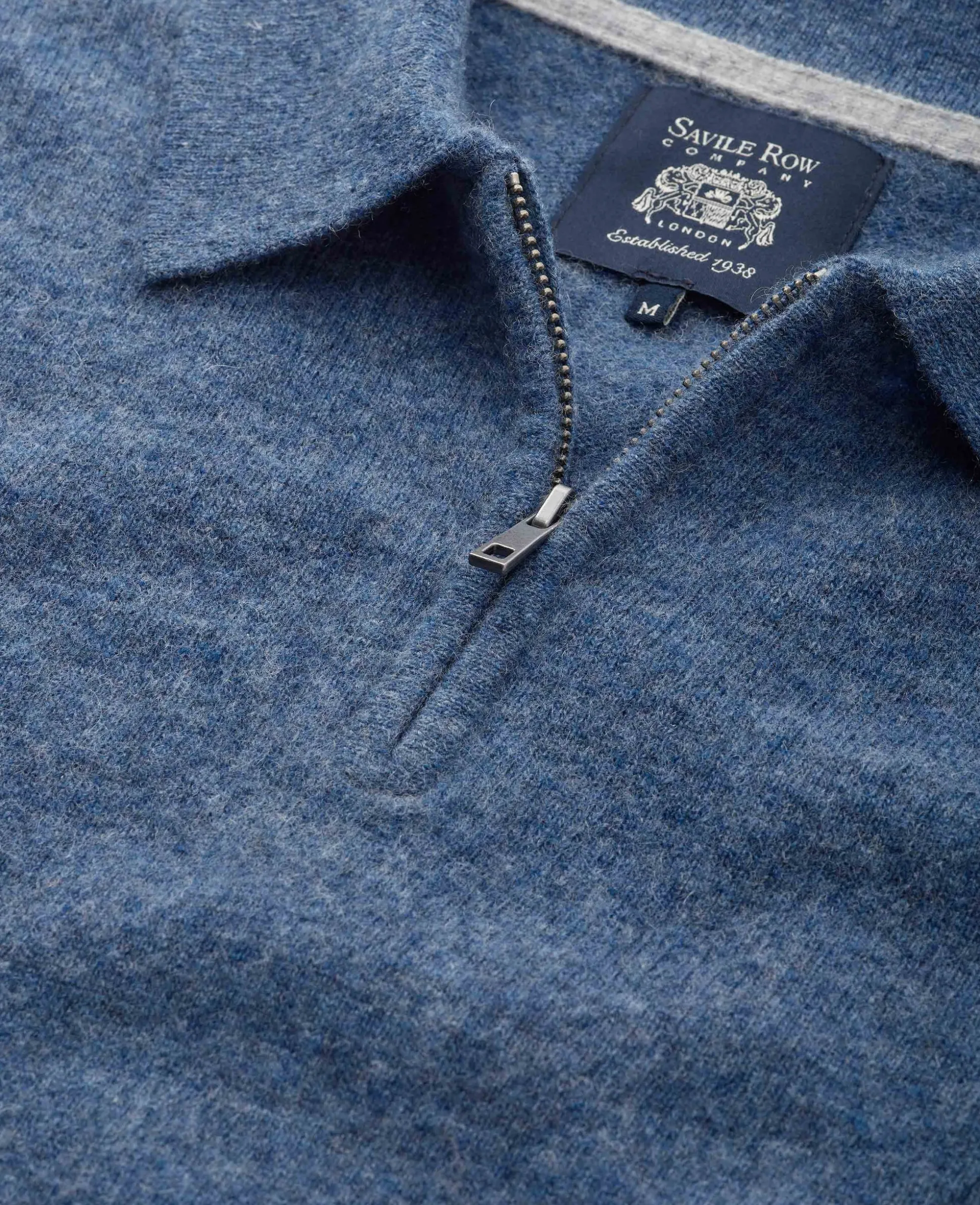 Navy Blue Merino Wool Cashmere Zip Neck Long Sleeve Polo Shirt