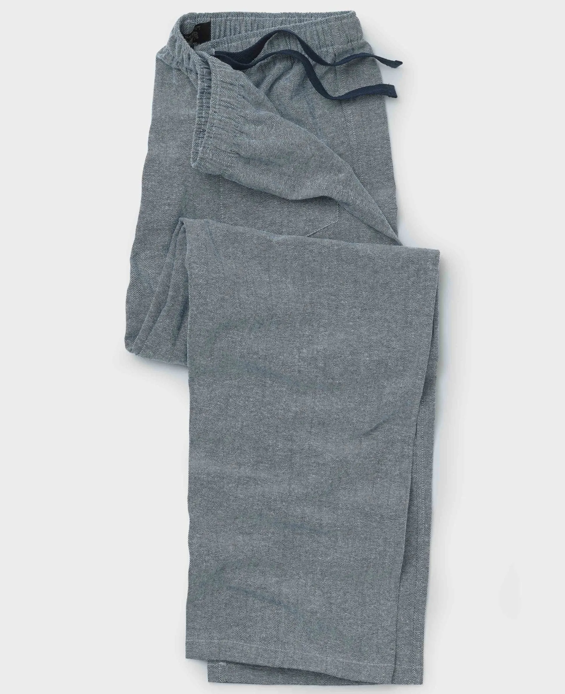 Navy Brushed Cotton Twill Herringbone Lounge Pants