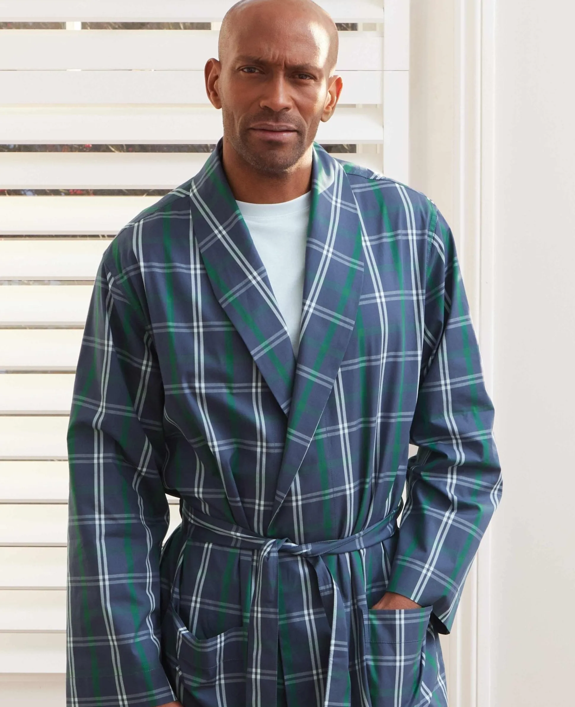 Navy Check Cotton Dressing Gown