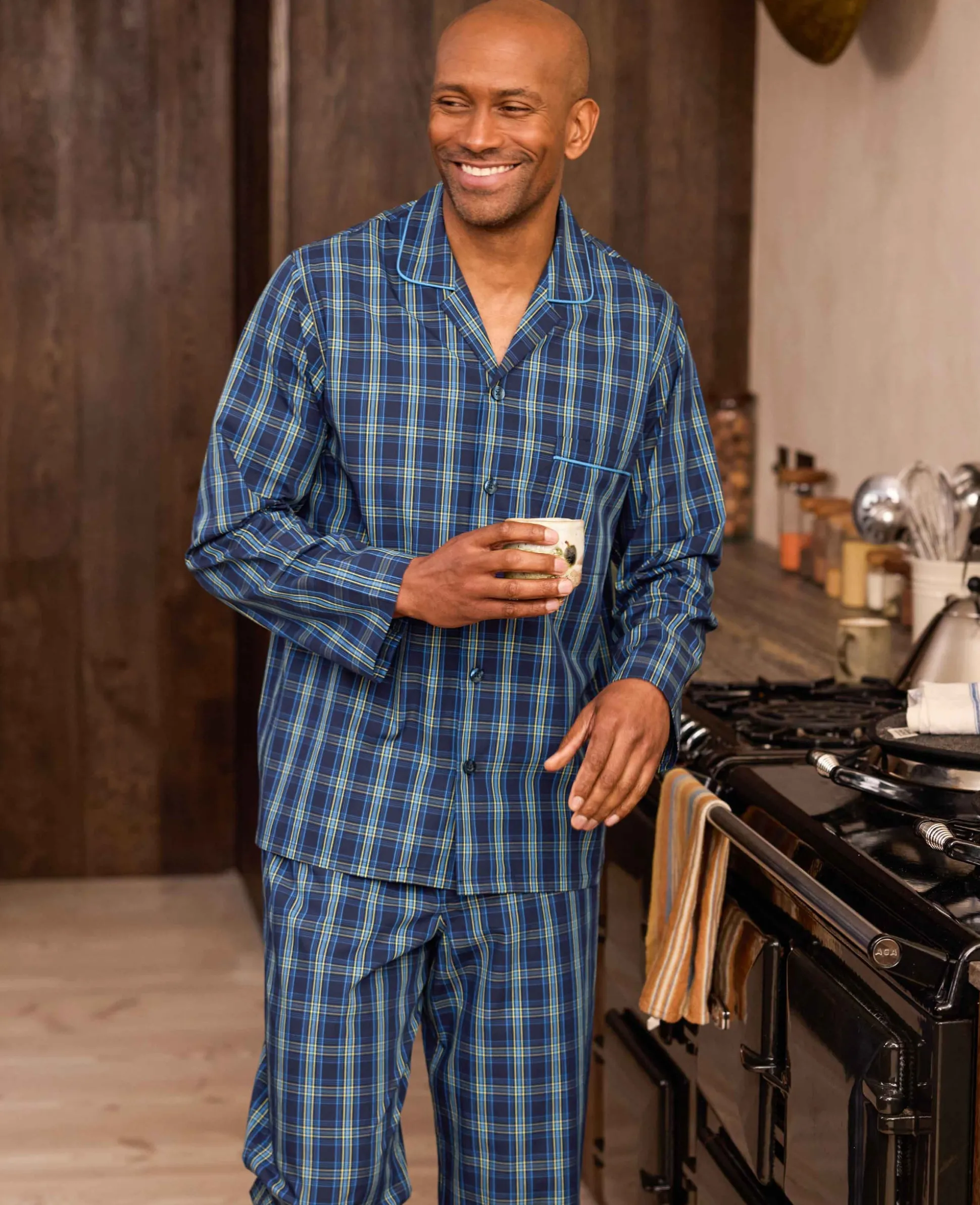 Navy Cotton Check Pyjamas