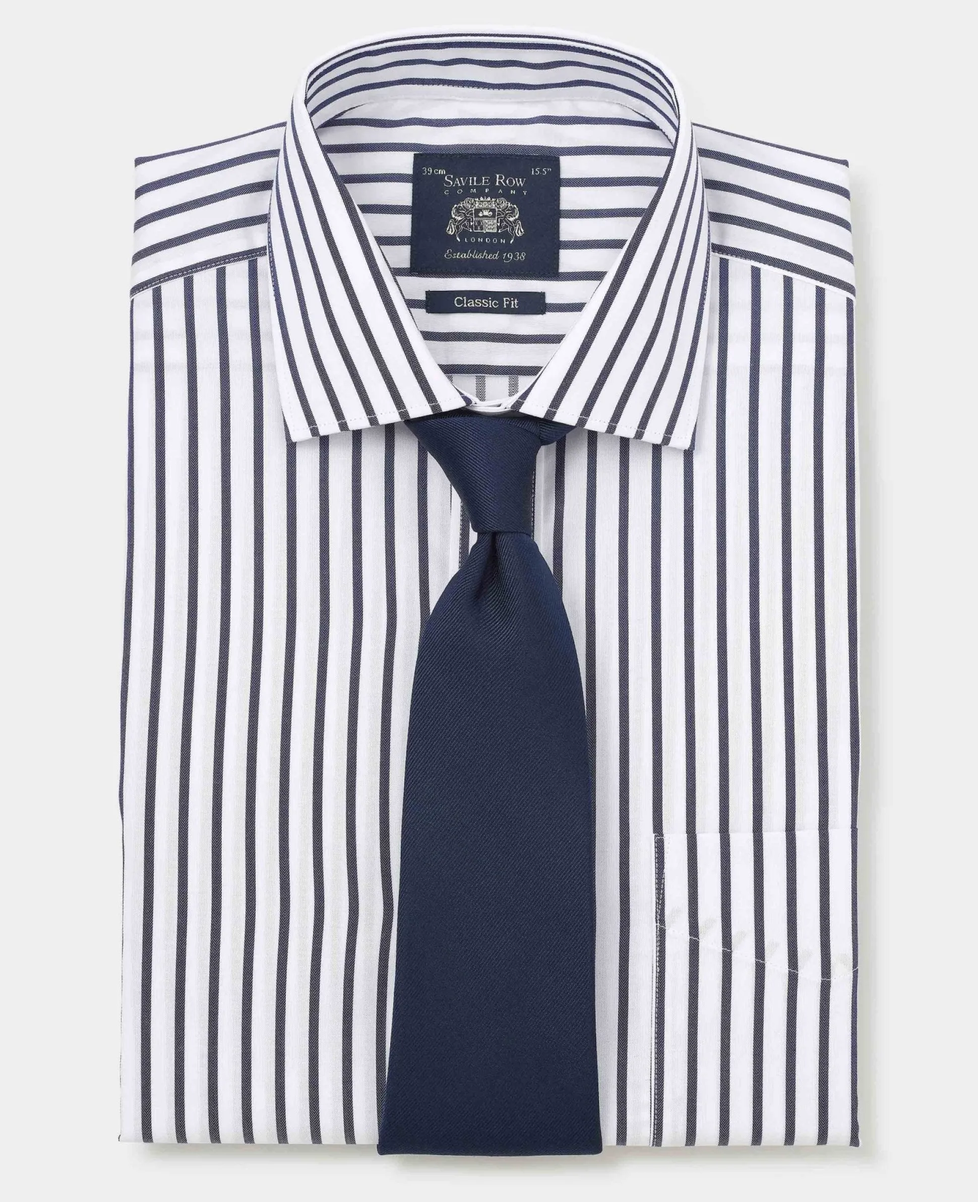 Navy Cotton Classic Fit Striped Formal Shirt - Double Cuff