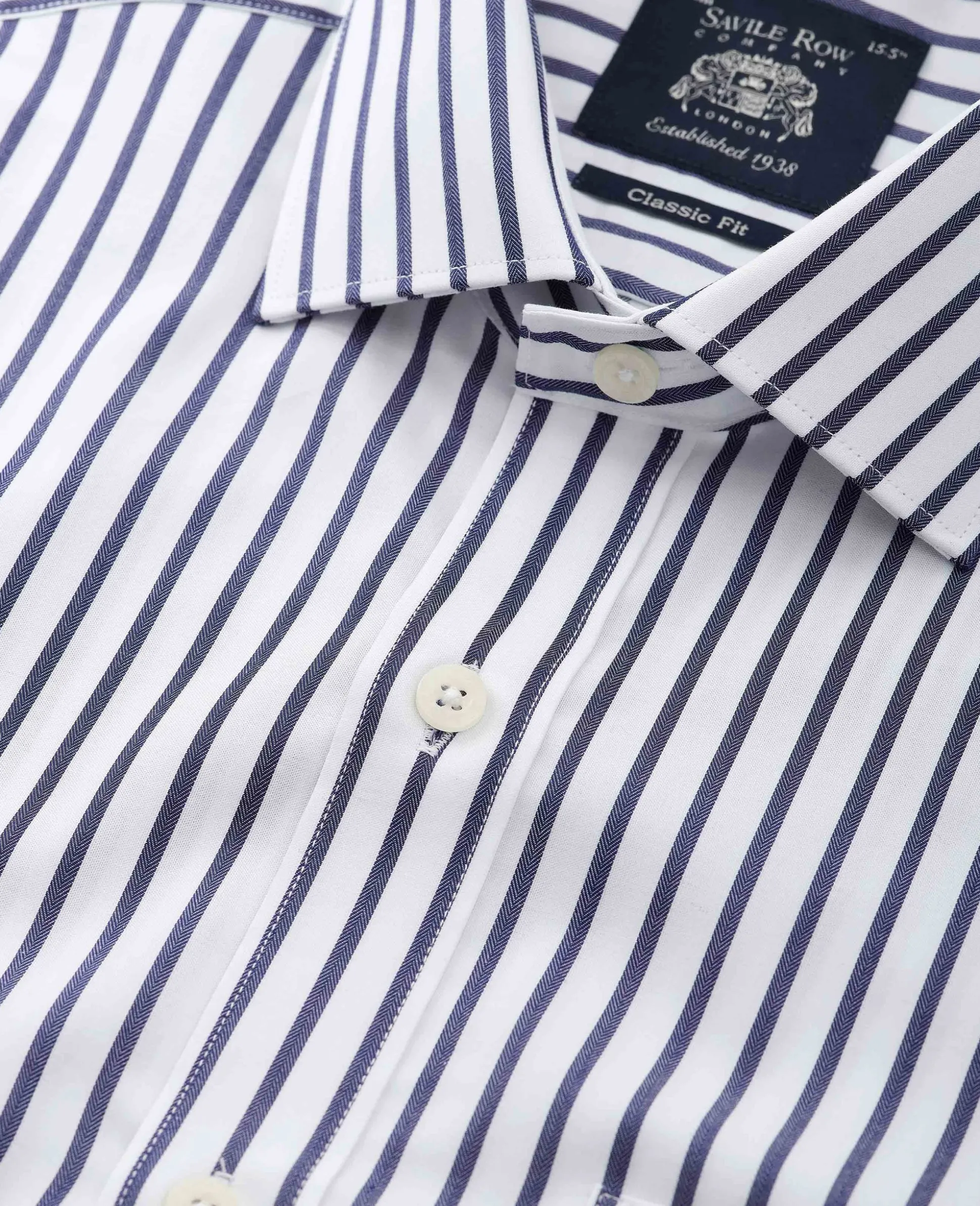 Navy Cotton Classic Fit Striped Formal Shirt - Double Cuff
