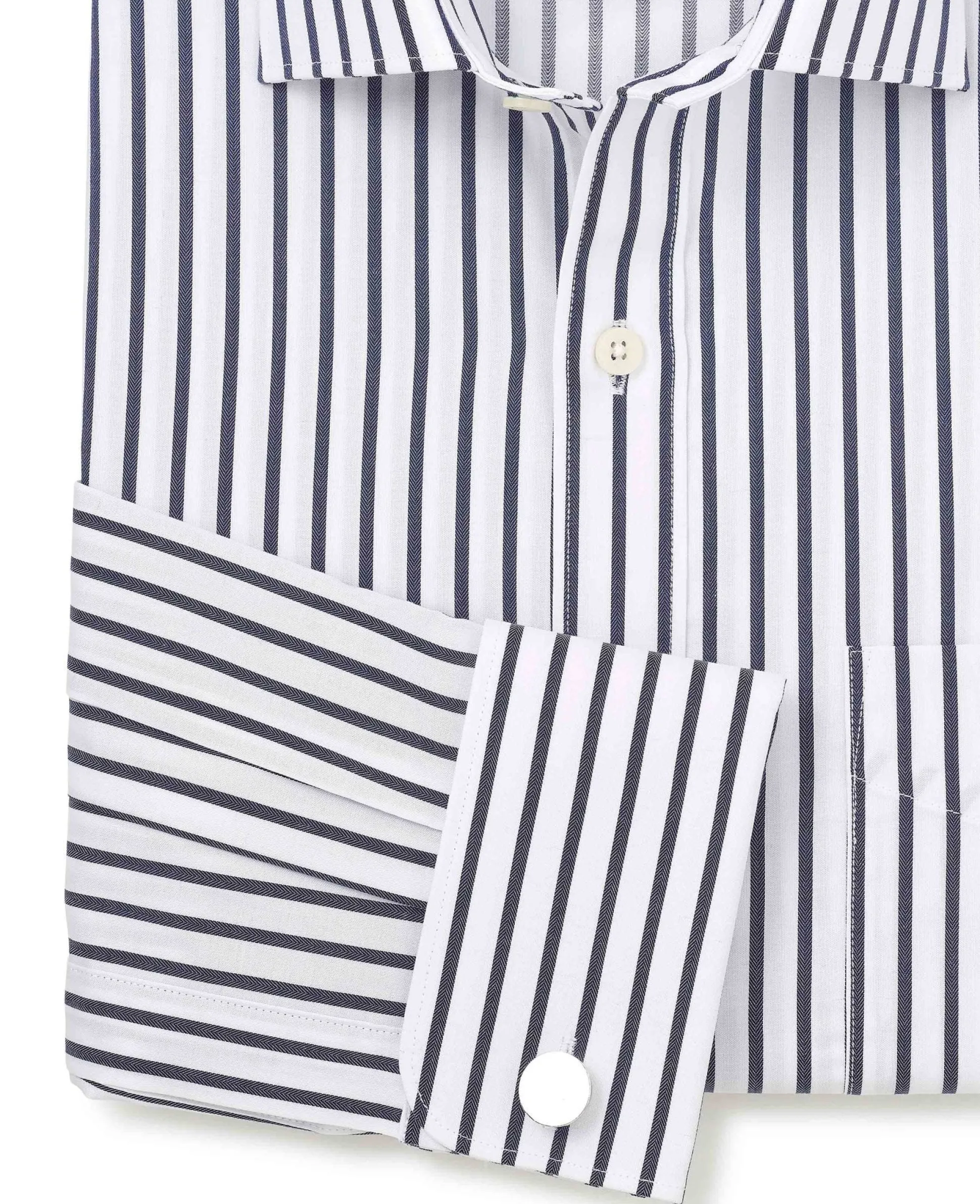 Navy Cotton Classic Fit Striped Formal Shirt - Double Cuff