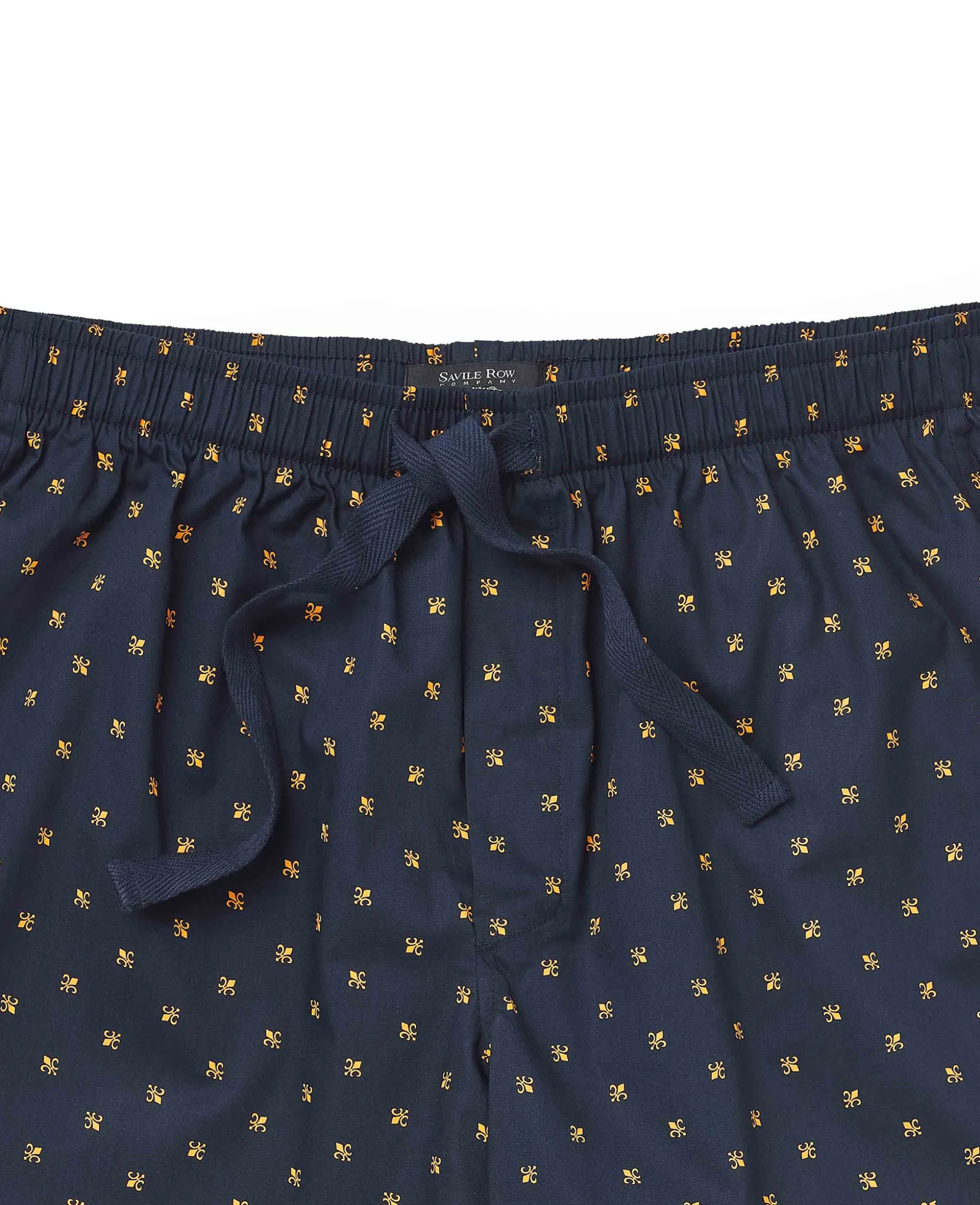 Navy Cotton Fleur De Lys Lounge Shorts