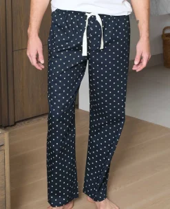 Navy Cotton Fleur De Lys Print Lounge Pants