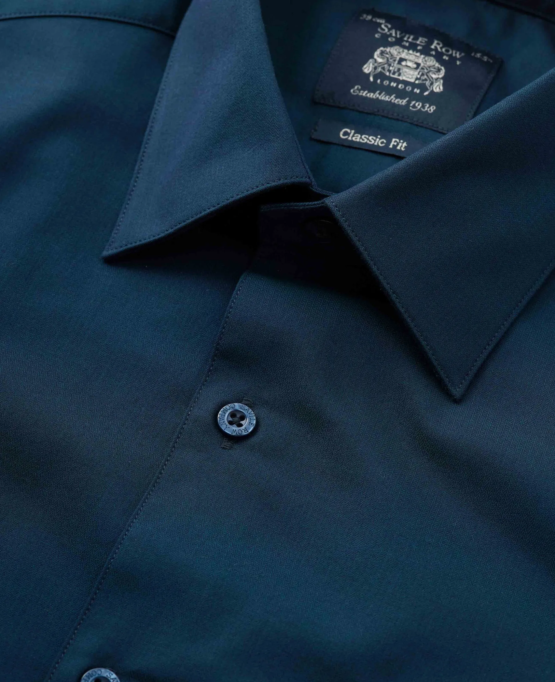 Navy Cotton Herringbone Classic Fit Formal Shirt - Single Cuff