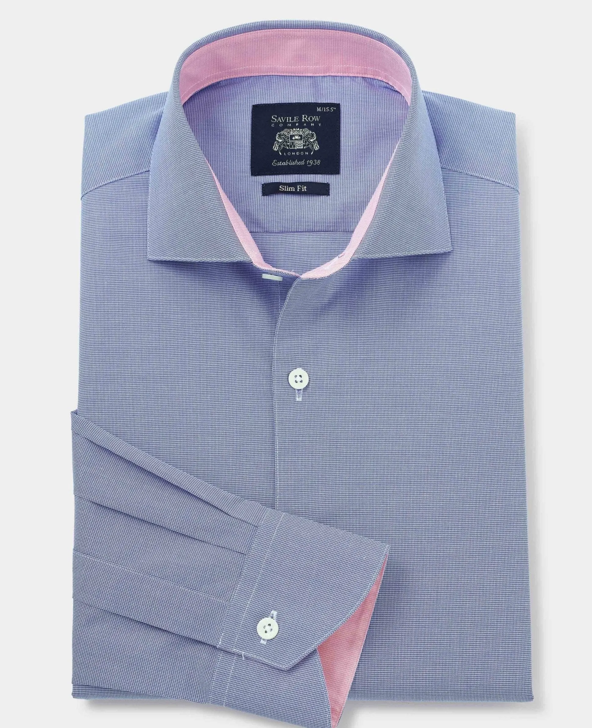 Navy Cotton Micro Dobby Slim Fit Smart-Casual Shirt - Single Cuff