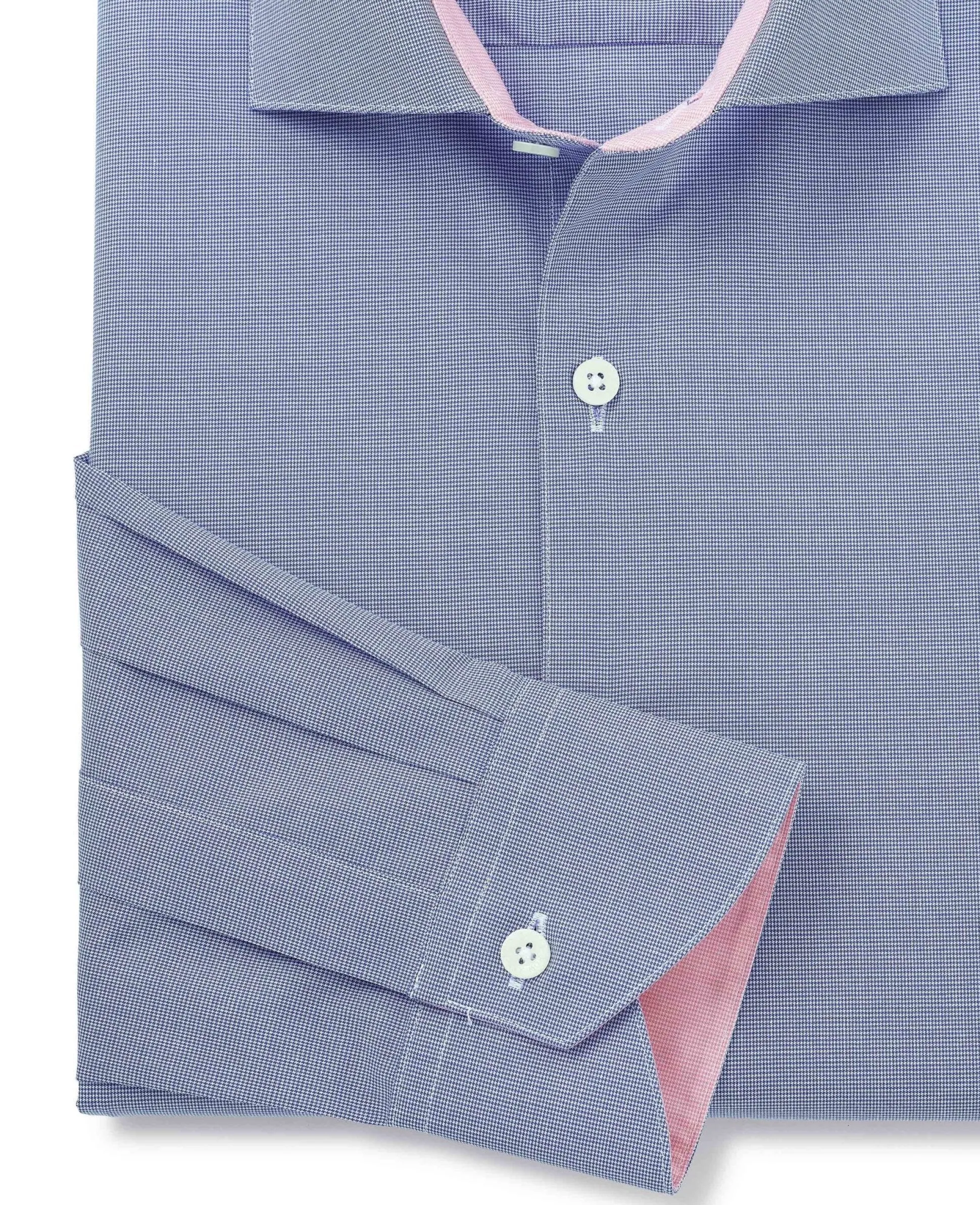 Navy Cotton Micro Dobby Slim Fit Smart-Casual Shirt - Single Cuff