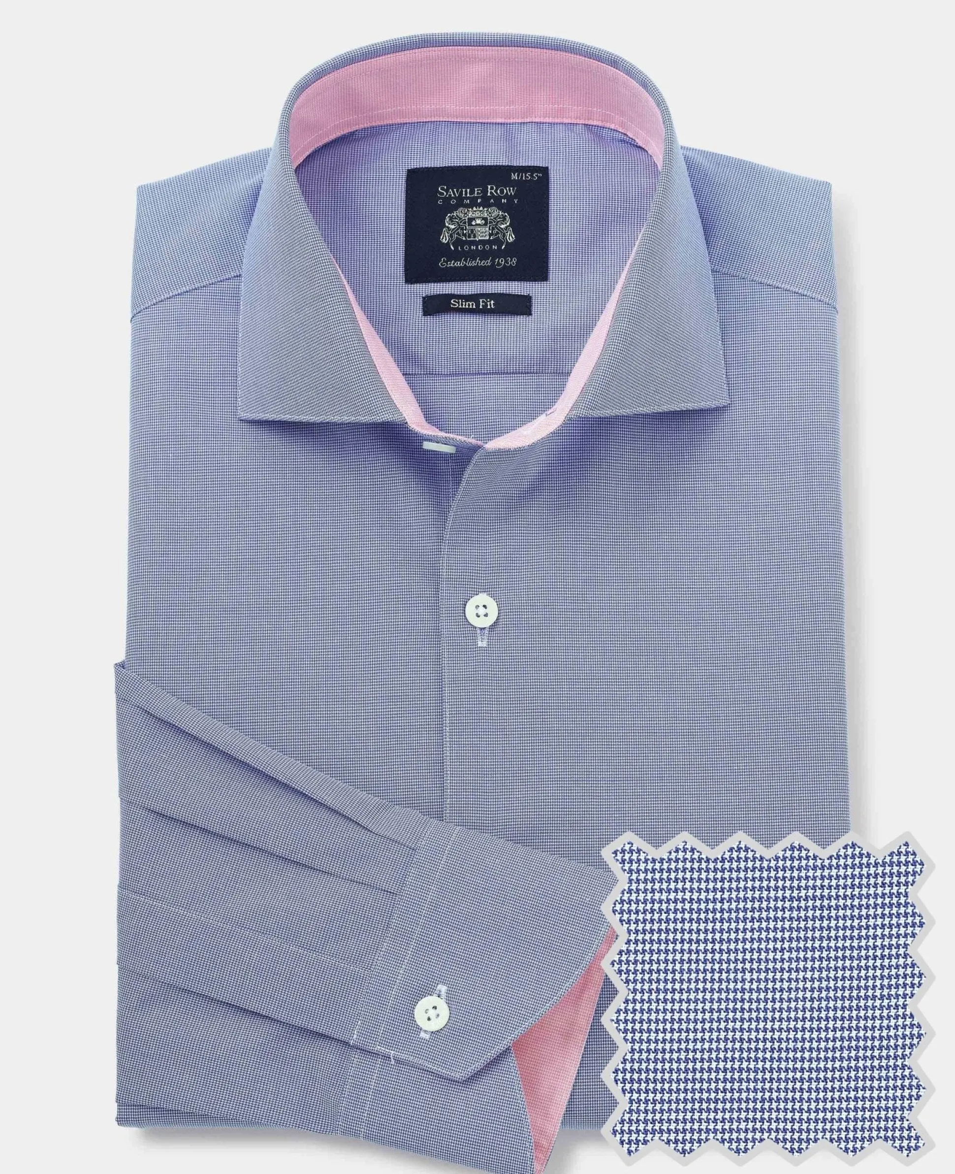 Navy Cotton Micro Dobby Slim Fit Smart-Casual Shirt - Single Cuff