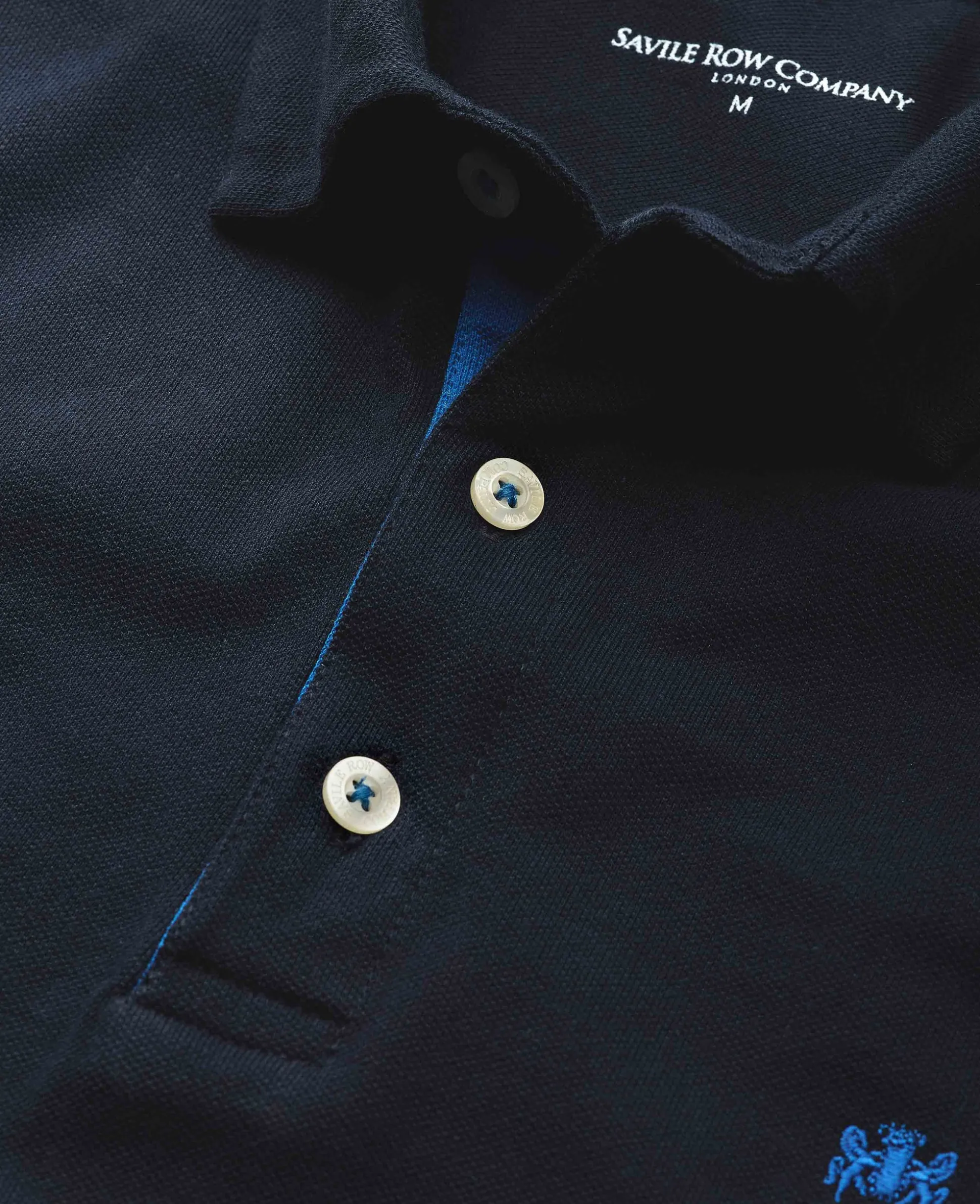 Navy Cotton Pique Long Sleeve Polo Shirt
