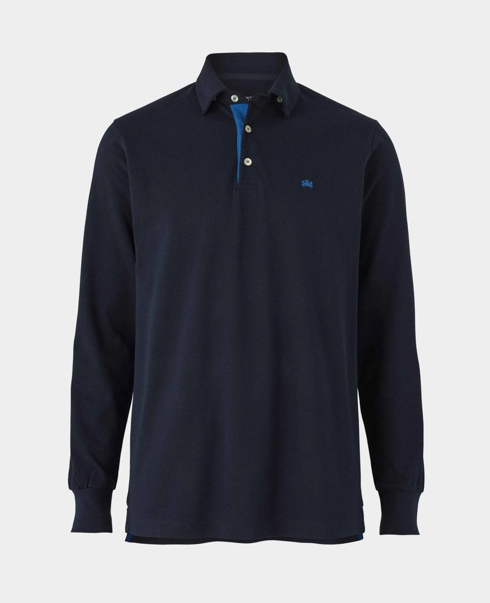Navy Cotton Pique Long Sleeve Polo Shirt