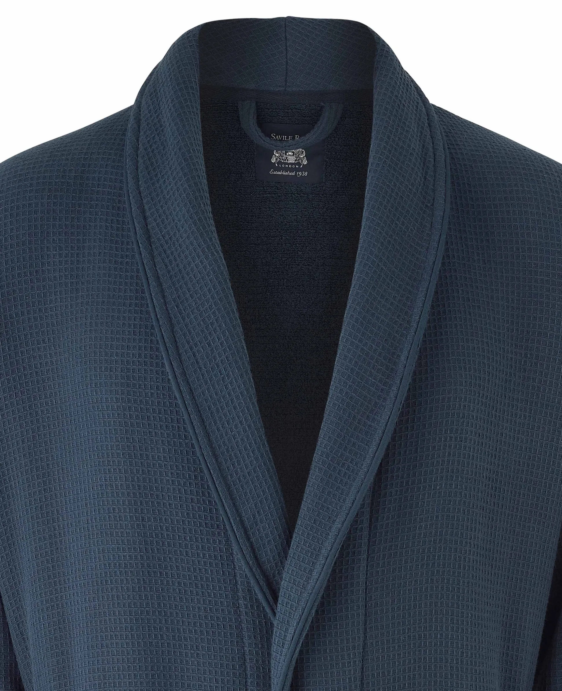Navy Cotton Waffle Dressing Gown With Terry Cotton Lining