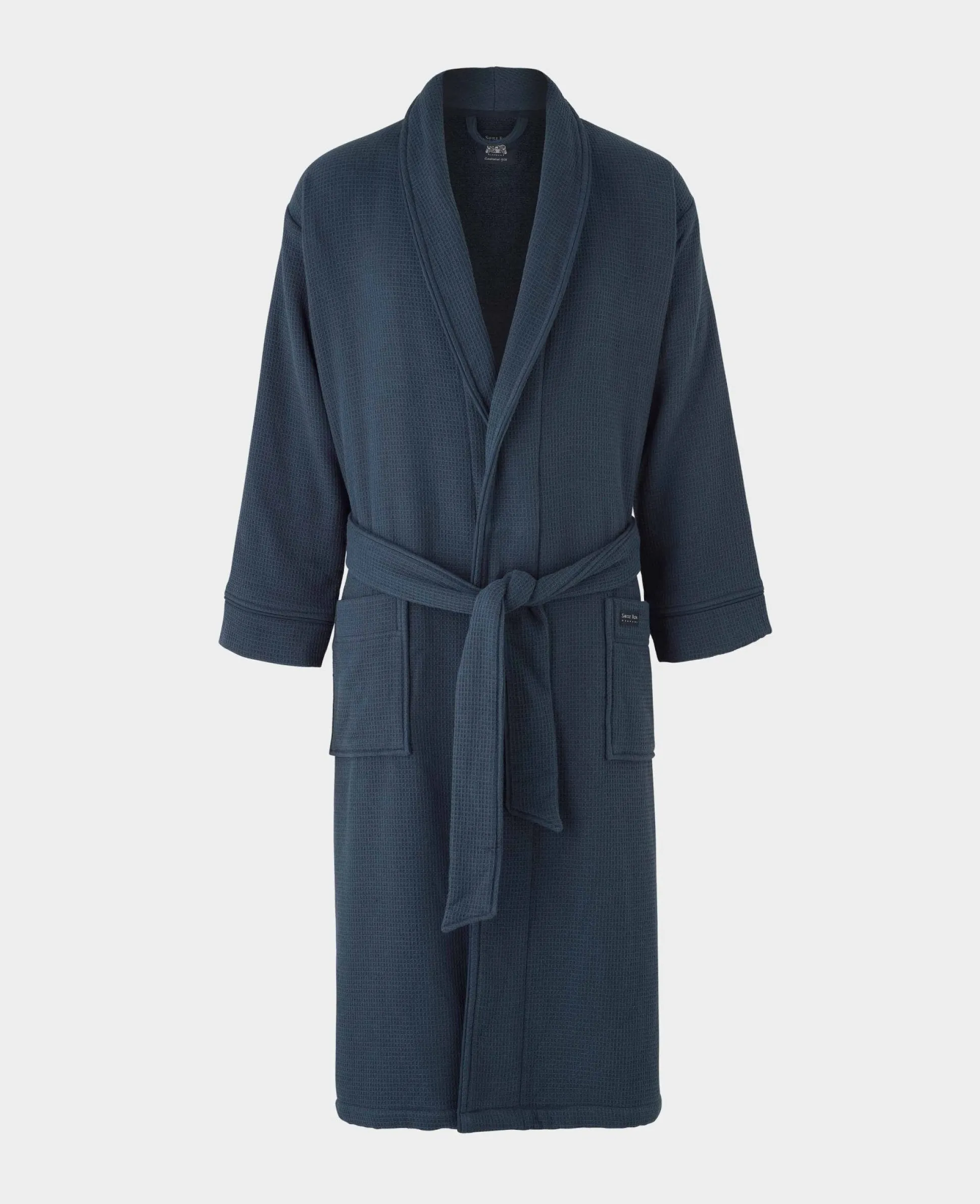 Navy Cotton Waffle Dressing Gown With Terry Cotton Lining