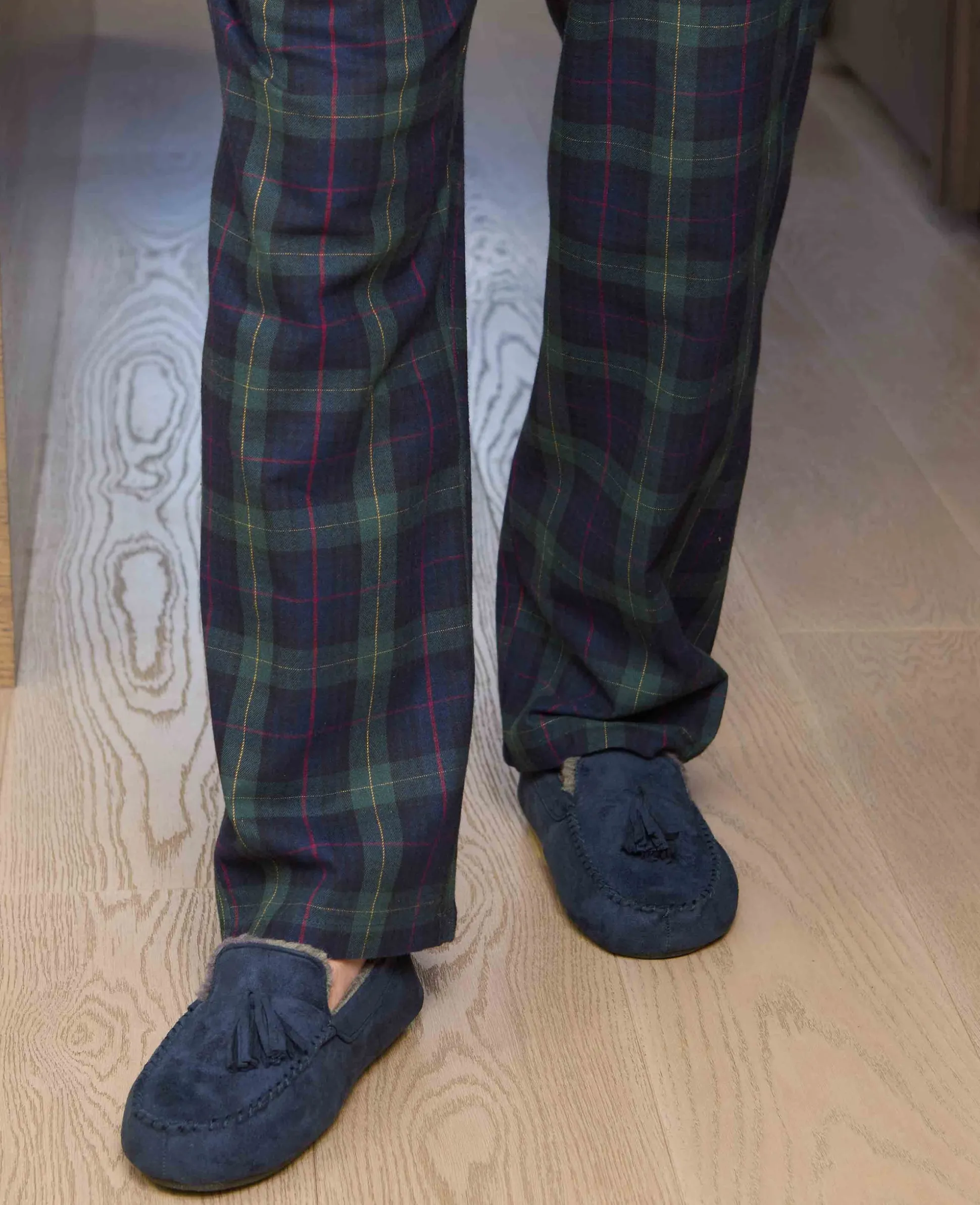 Navy Microsuede Moccasin Slippers