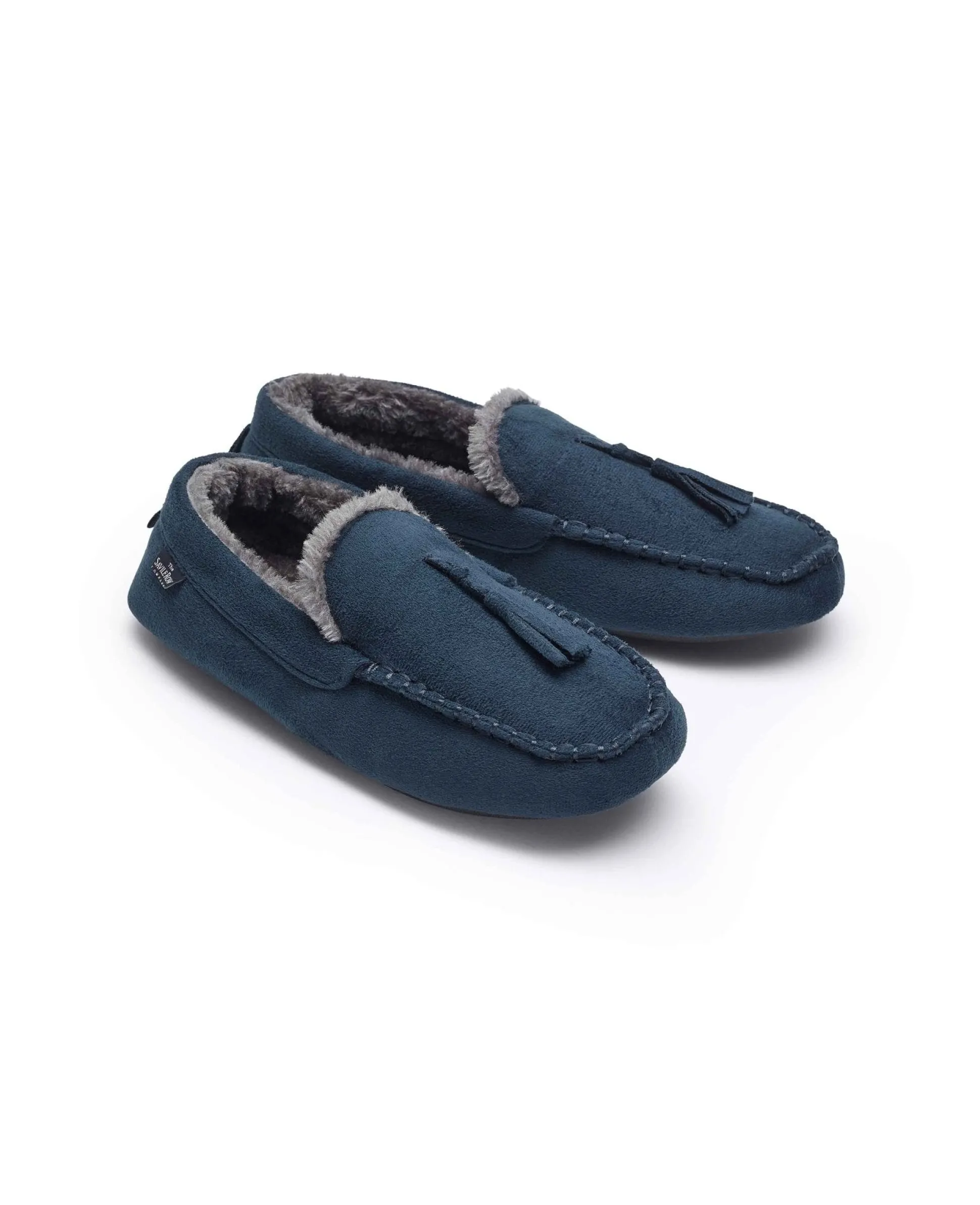 Navy Microsuede Moccasin Slippers