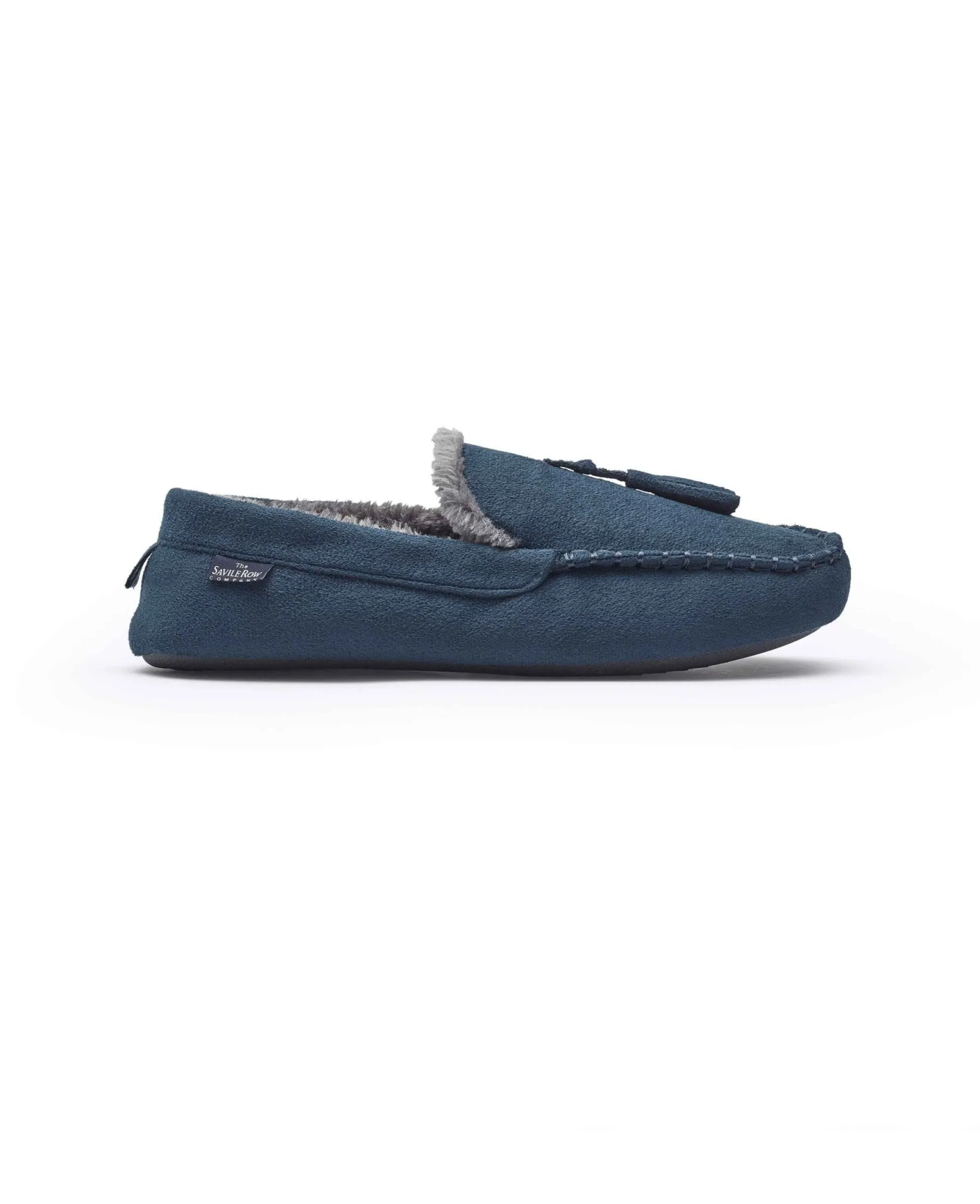 Navy Microsuede Moccasin Slippers